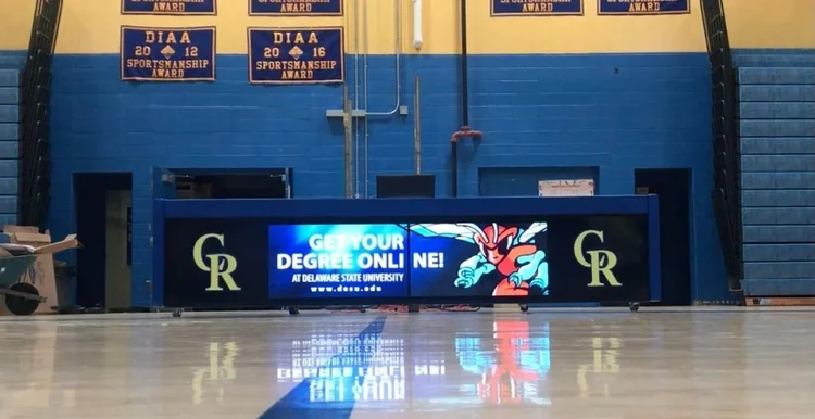Digital LED scorer's table display in a high school gym