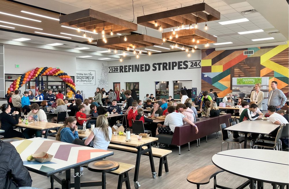 Students at lunch in a high school cafeteria