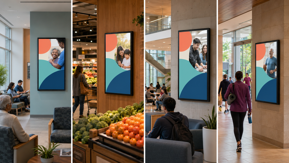 DOOH screens across clinic, store and campus settings