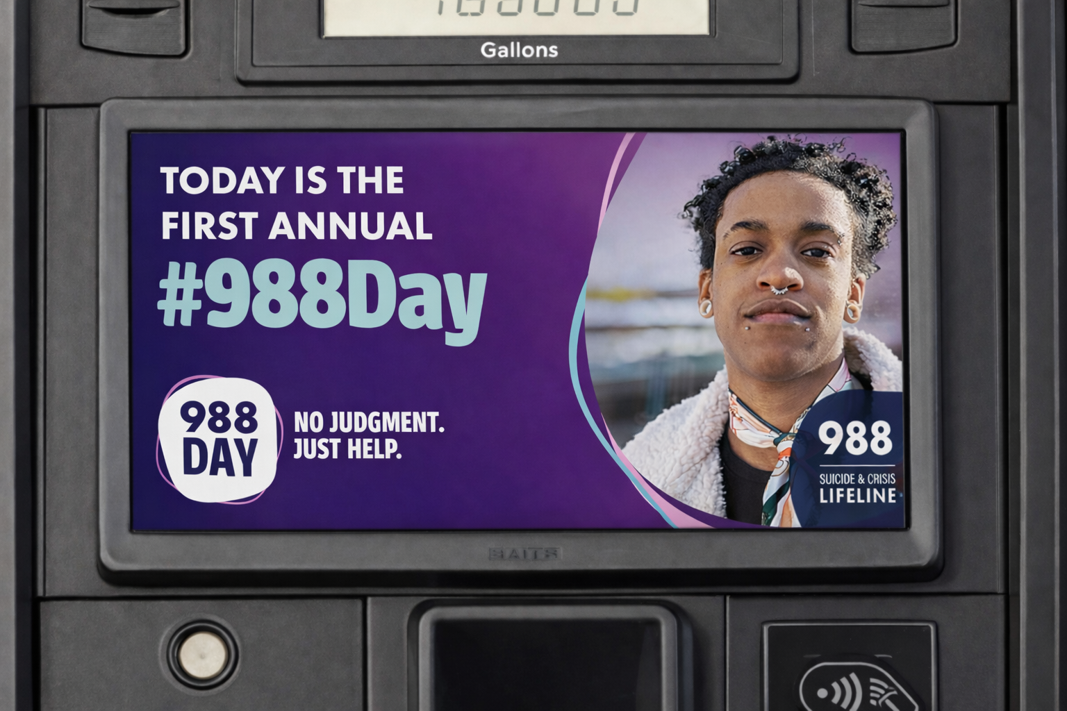 Digital gas station TV advertising at convenience store forecourt