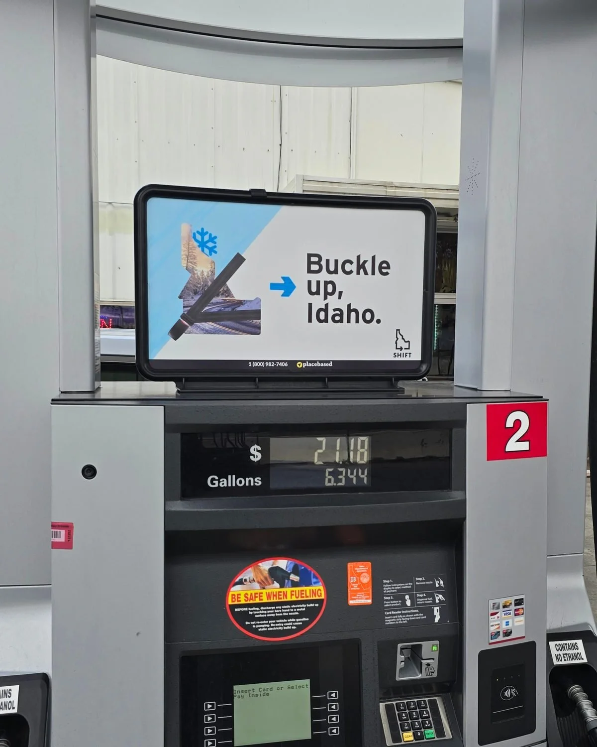 Pump-topper ad on a gas station fuel pump