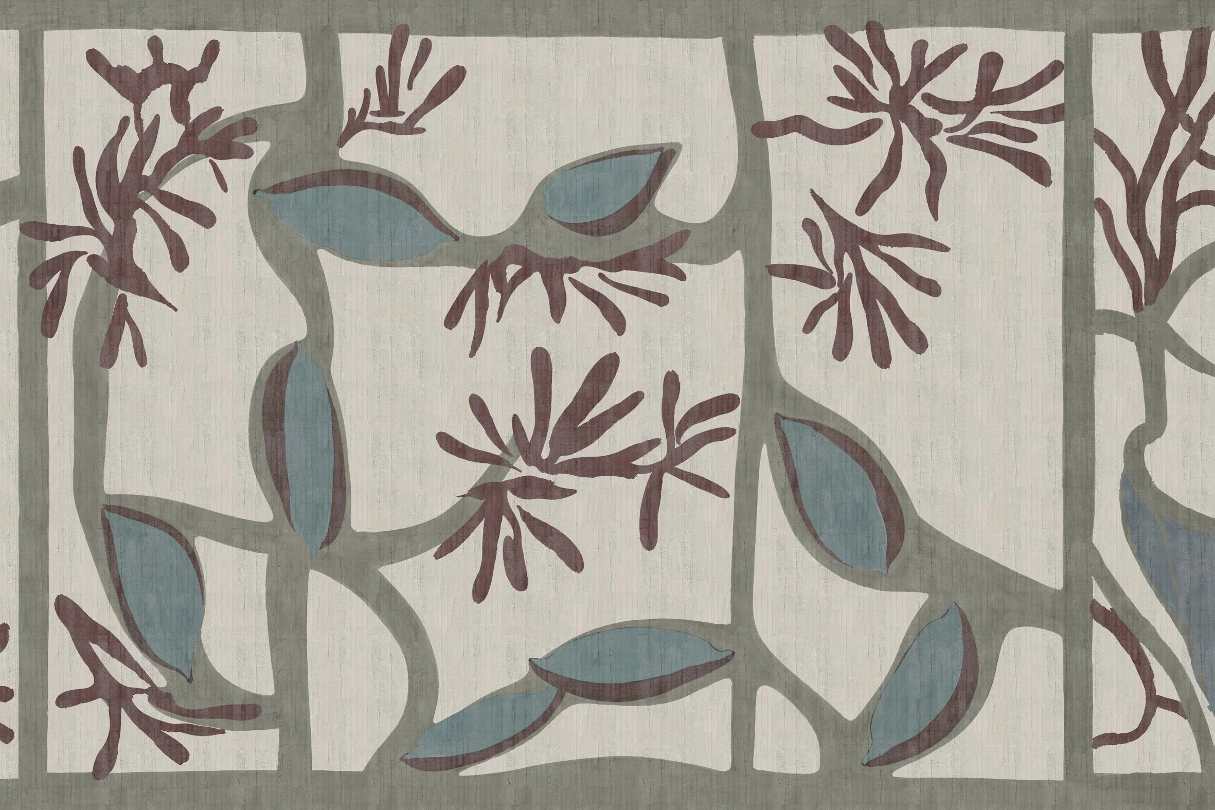 Green and maroon leaf like wall art pattern