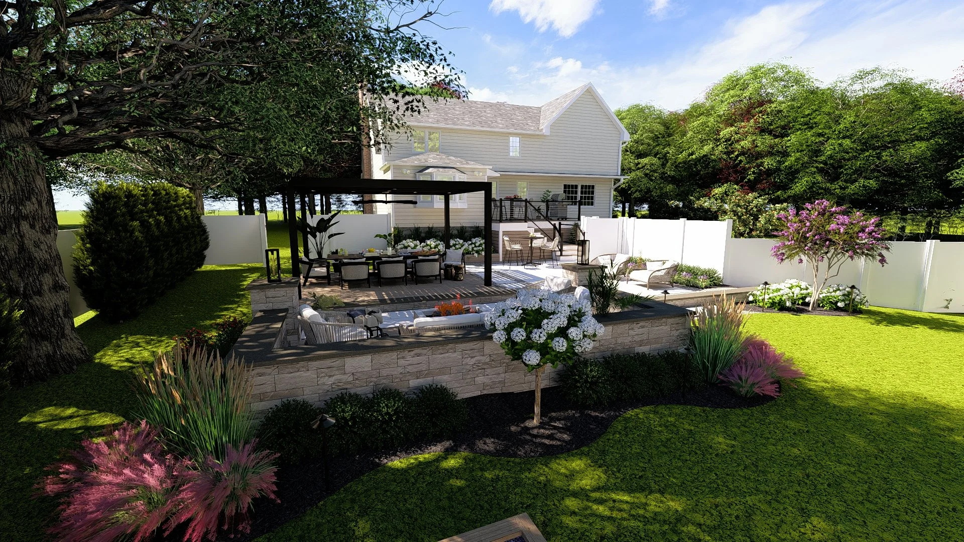 Patio, Fire Pit Area, Pergola and Deck Steps