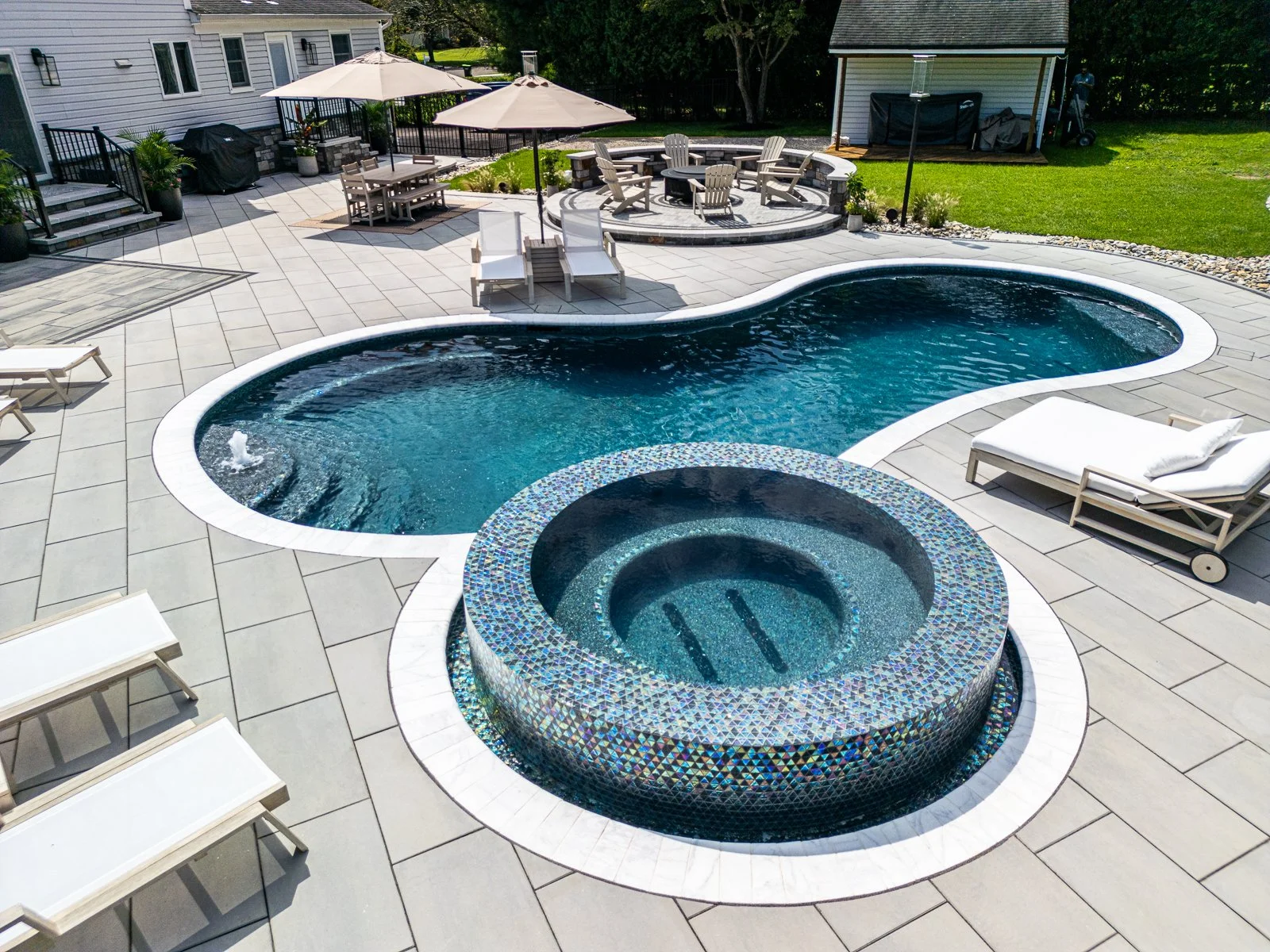 Holmdel, NJ: Gunite Pool with Spa, Paver Patio & Fire Pit Area