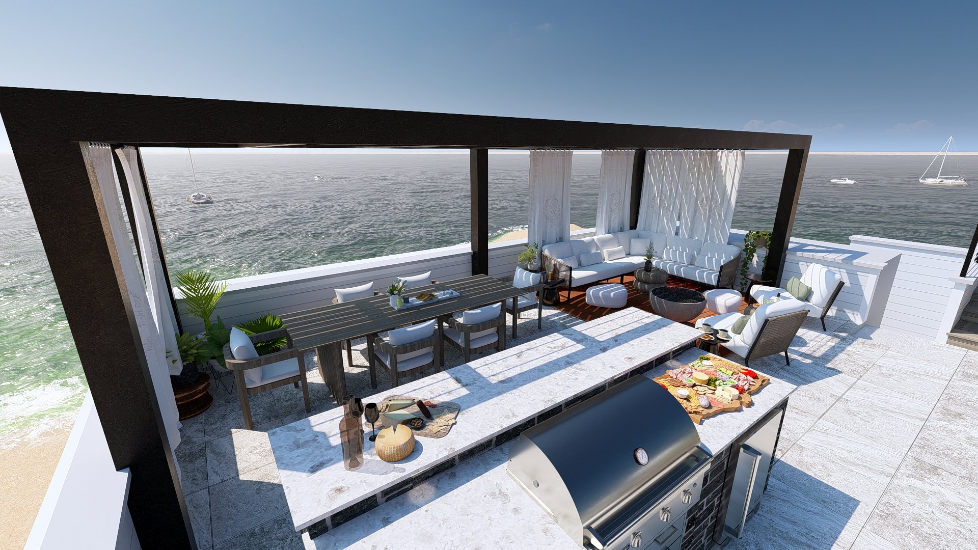 Waterfront Rooftop with Swim Spa, Pergola & Outdoor Kitchen