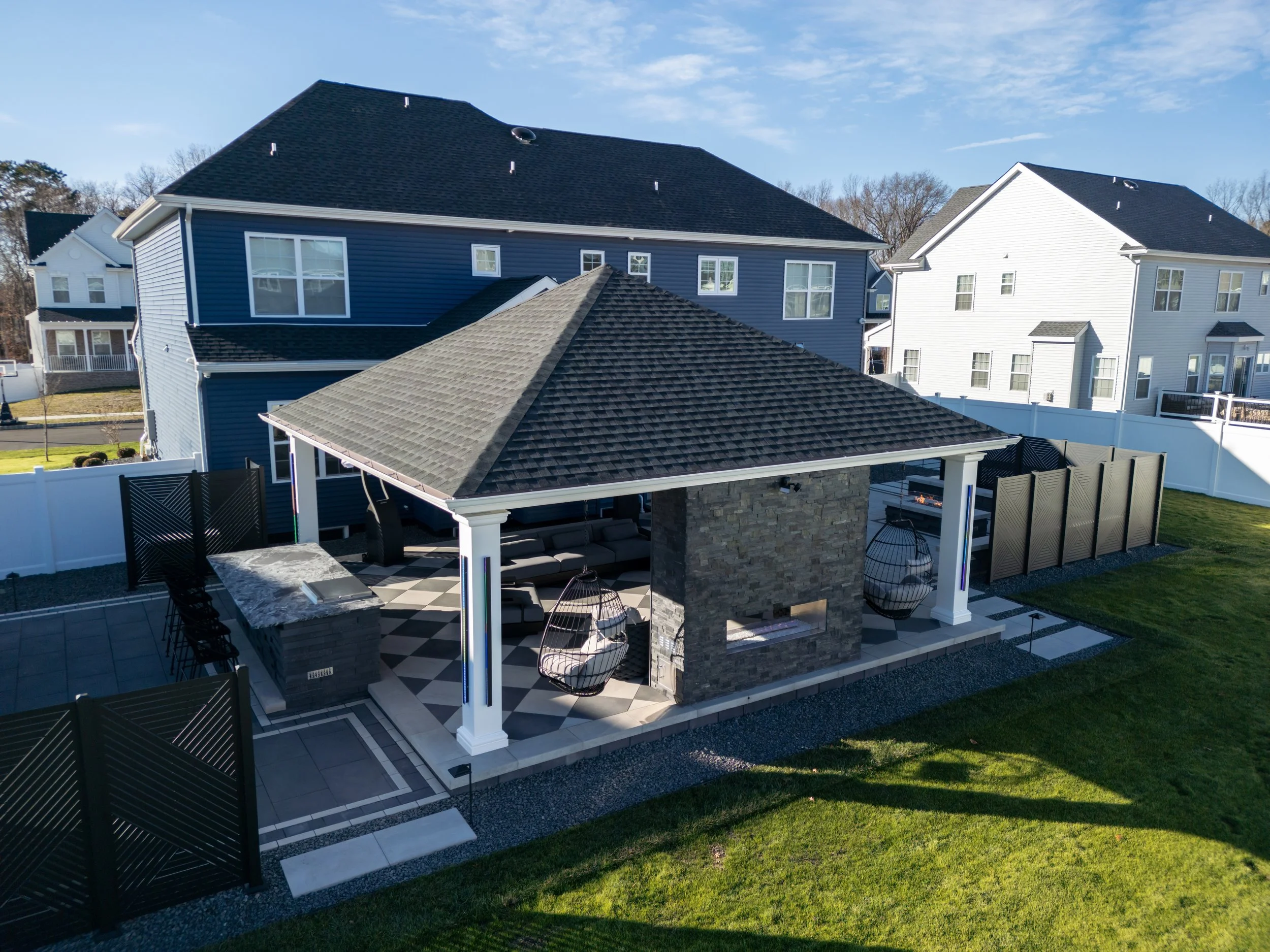 Howell, NJ: Pavilion, Paver Patio, Fireplace, Outdoor Kitchen, Fire Pit, Privacy Fence