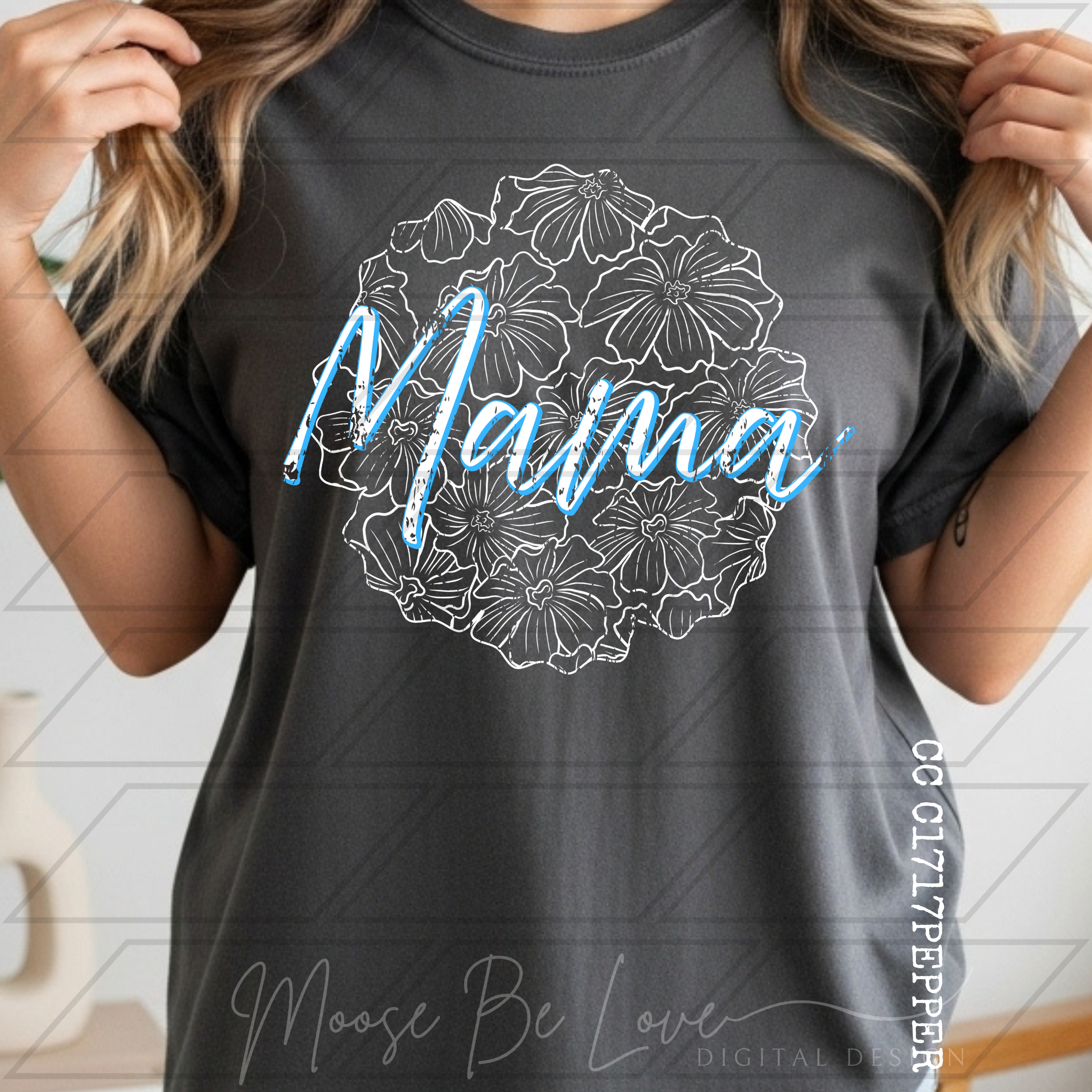BLUE SCALLOPED FLORAL GRUNGE SCRIPT MAMA BUNDLE