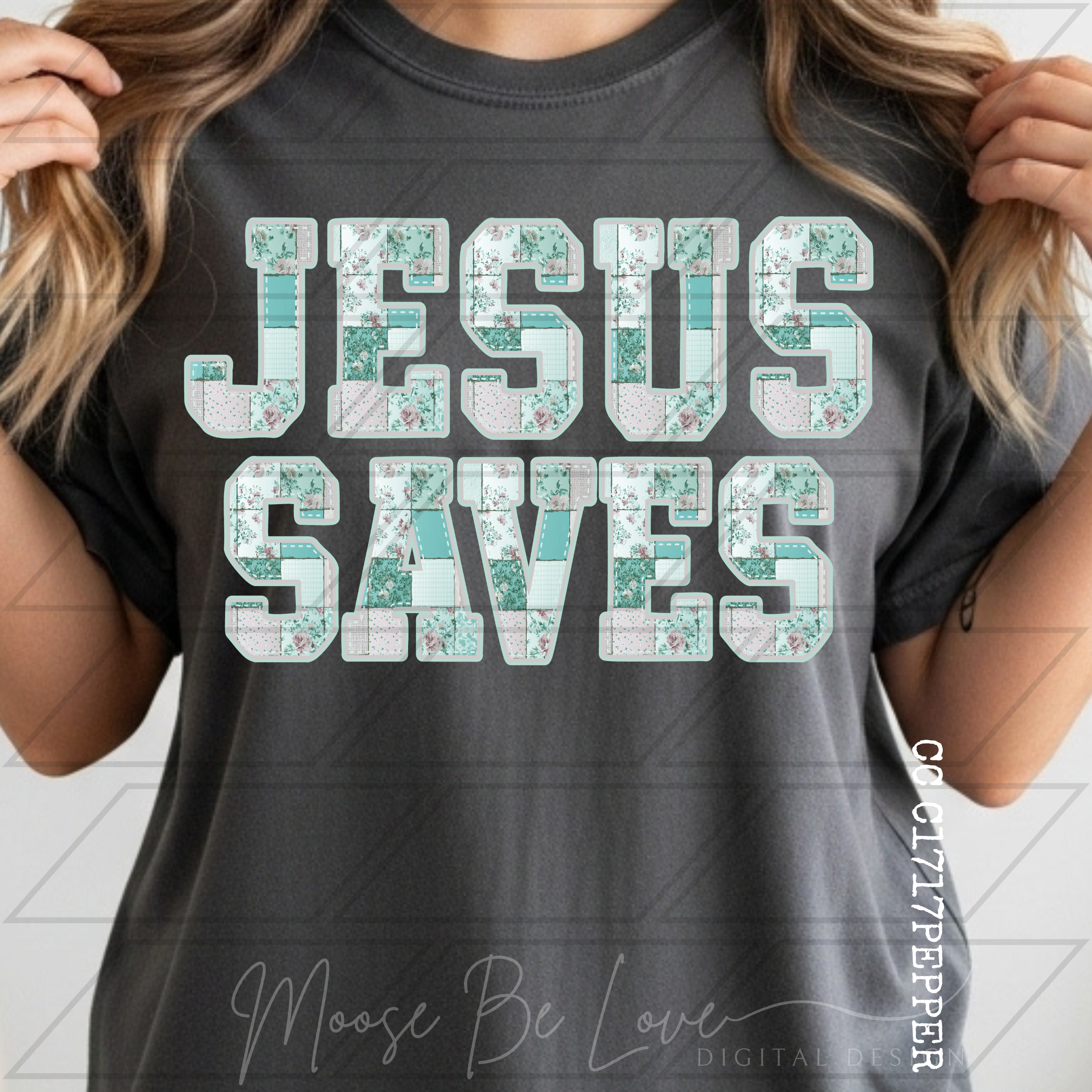 JESUS SAVES AQUA QUILTED STITCH PNG