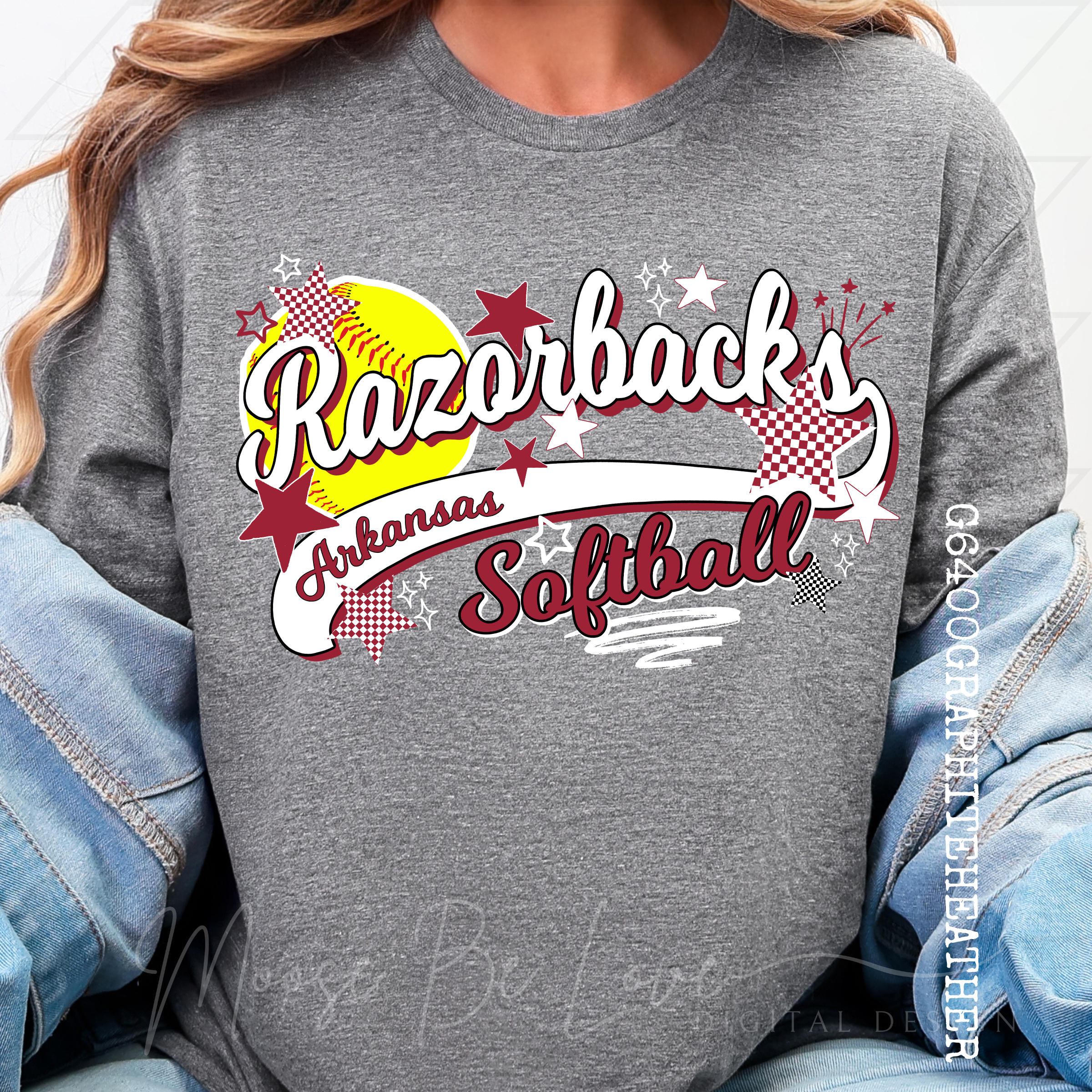 RAZORBACKS RETRO SOFTBALL CHECKERED STARS PNG