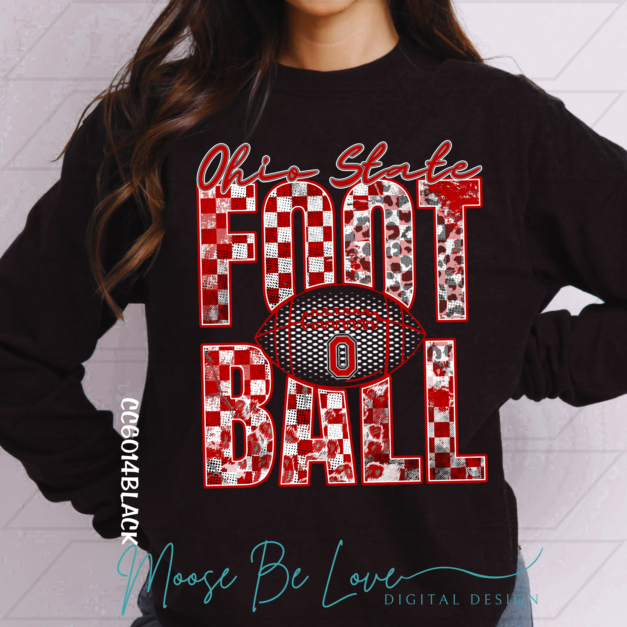 OHIO STATE RED CHECKERED LEOPARD GRUNGE STACKED FOOTBALL BUNDLE