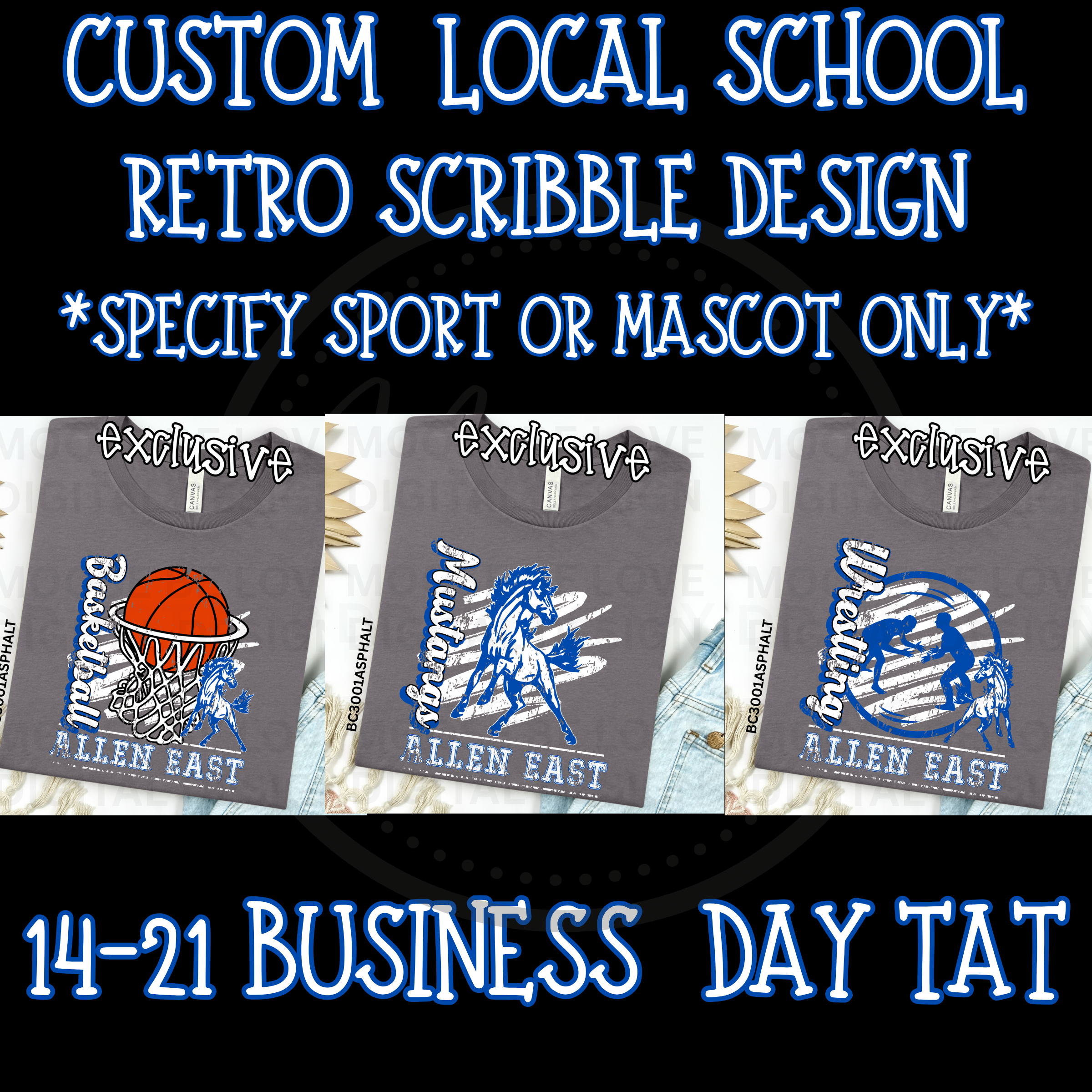 CUSTOM EXCLUSIVE RETRO SCRIBBLE DESIGN**PLEASE SPECIFY SPORT OR MASCOT ONLY**14-21 BUSINESS DAY TAT**