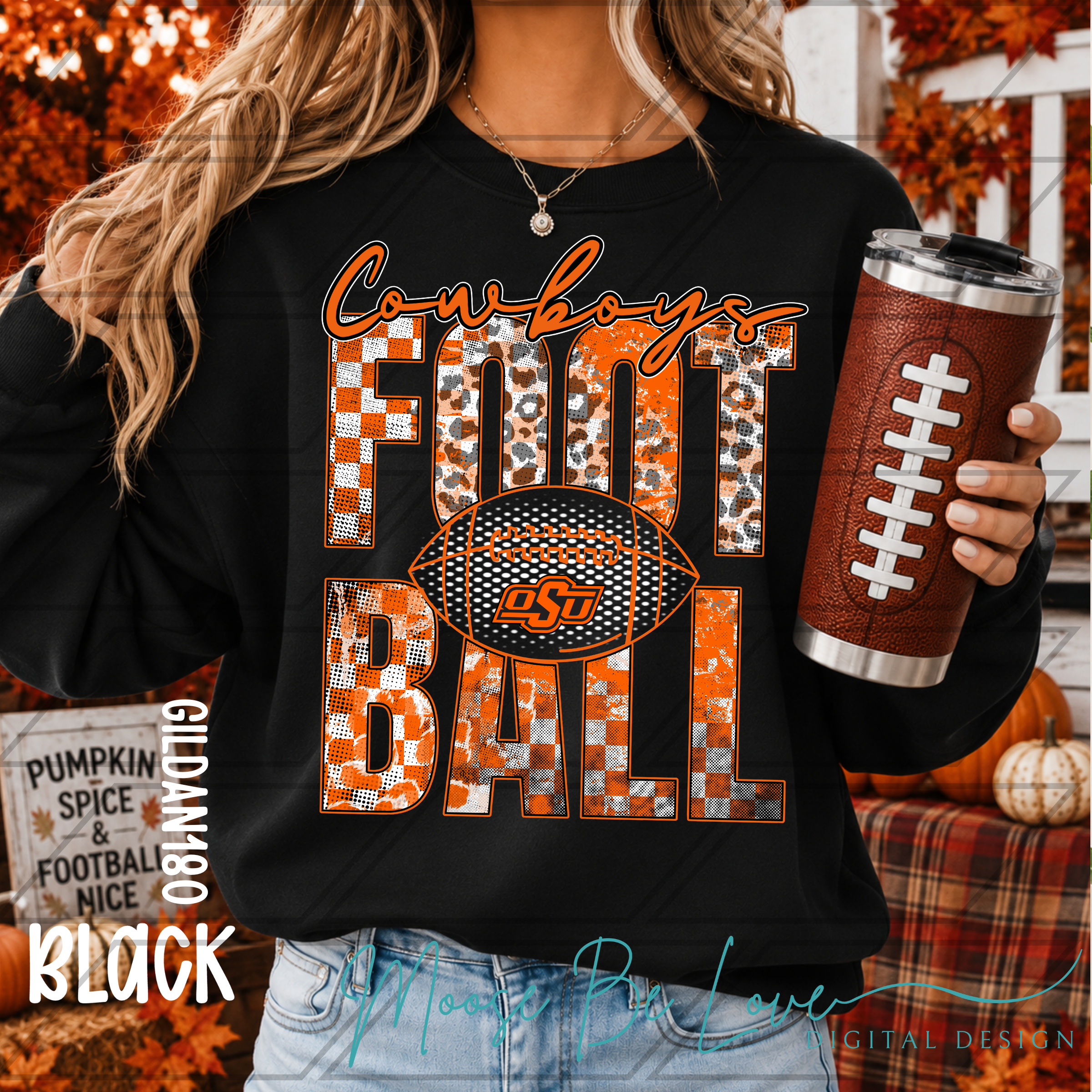 OKLAHOMA STATE CHECKERED LEOPARD STACKED FOOTBALL BUNDLE