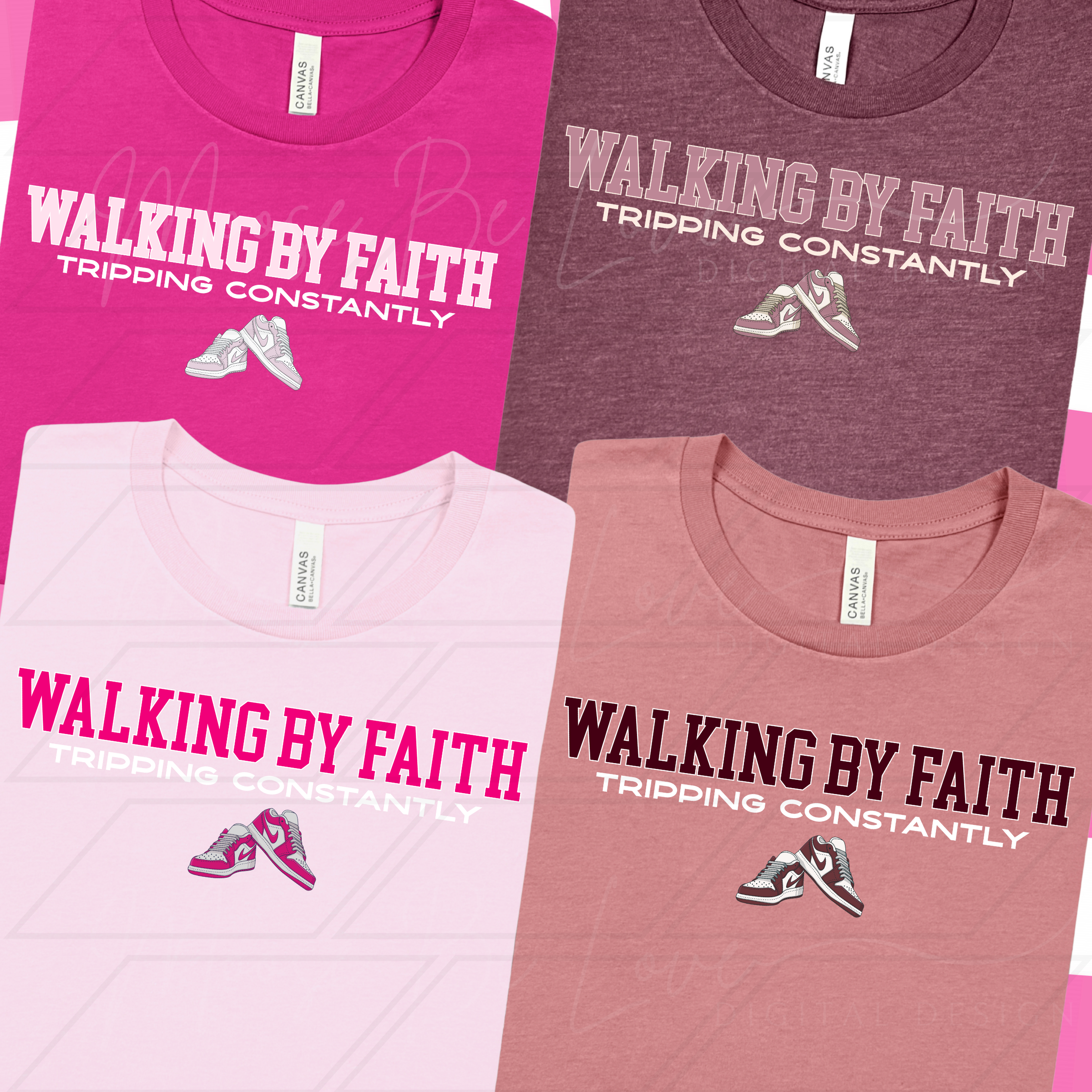 WALKING BY FAITH TRIPPING CONSTANTLY SWOOSH DUNK SHADES OF PINK BUNDLE
