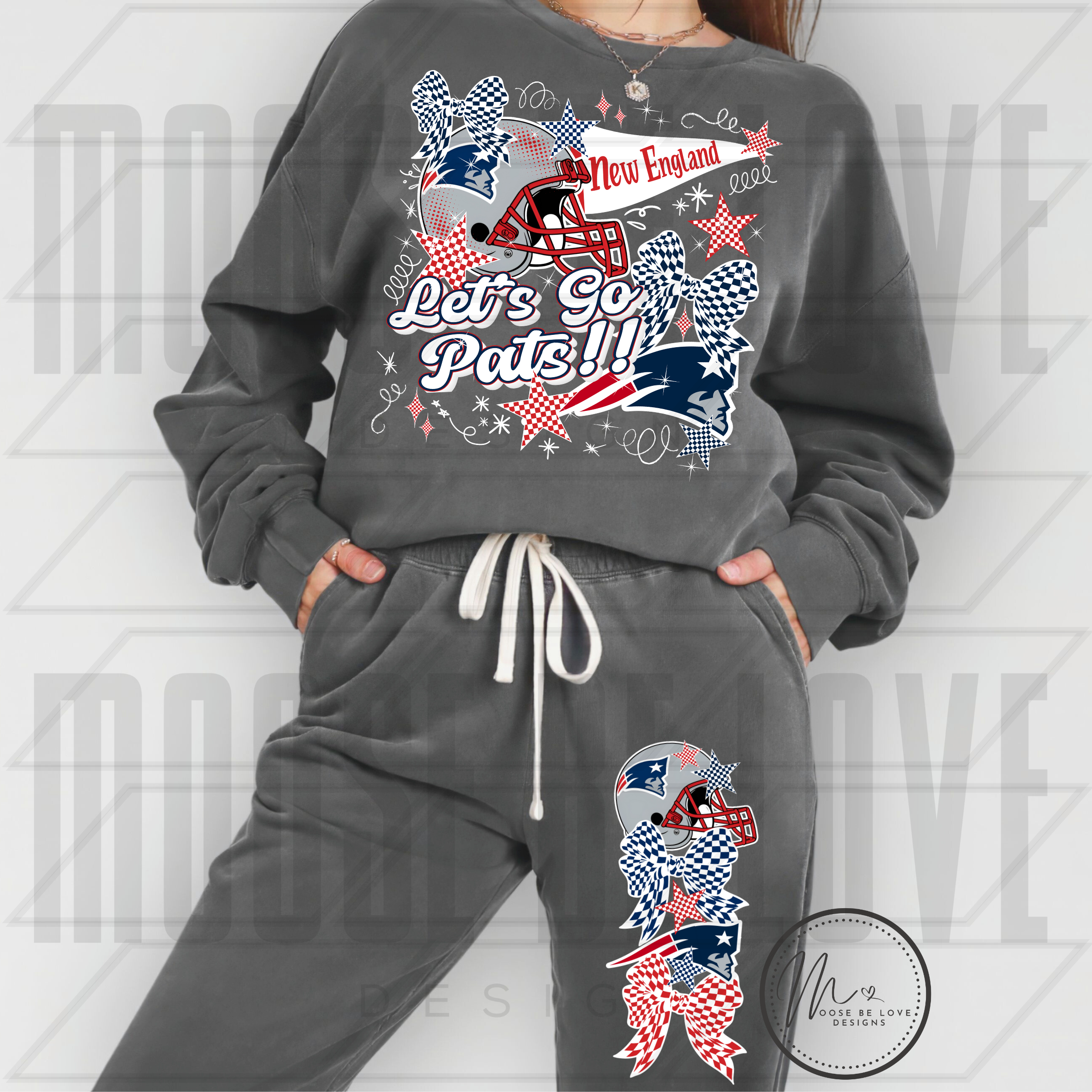 PATRIOTS FOOTBALL CHECKERED BOWS AND STARS DOODLE BUNDLE
