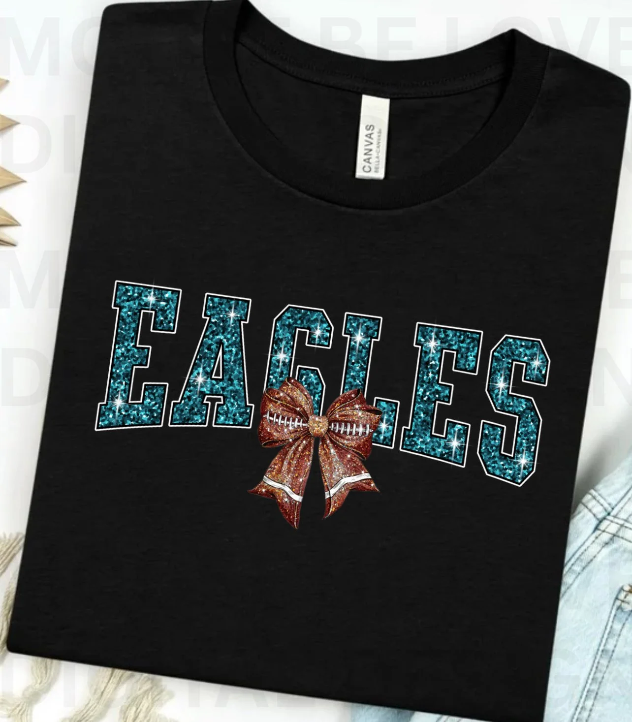EAGLES FOOTBALL GLITTER BOW PNG