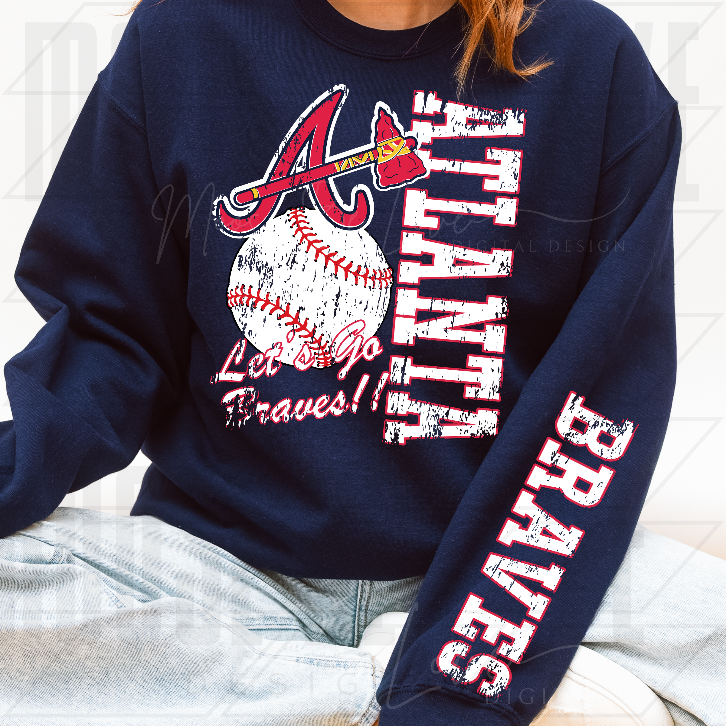 BRAVES BASEBALL RETRO MASCOT TYPO BUNDLE INCLUDES 2 COLOR CHOICES