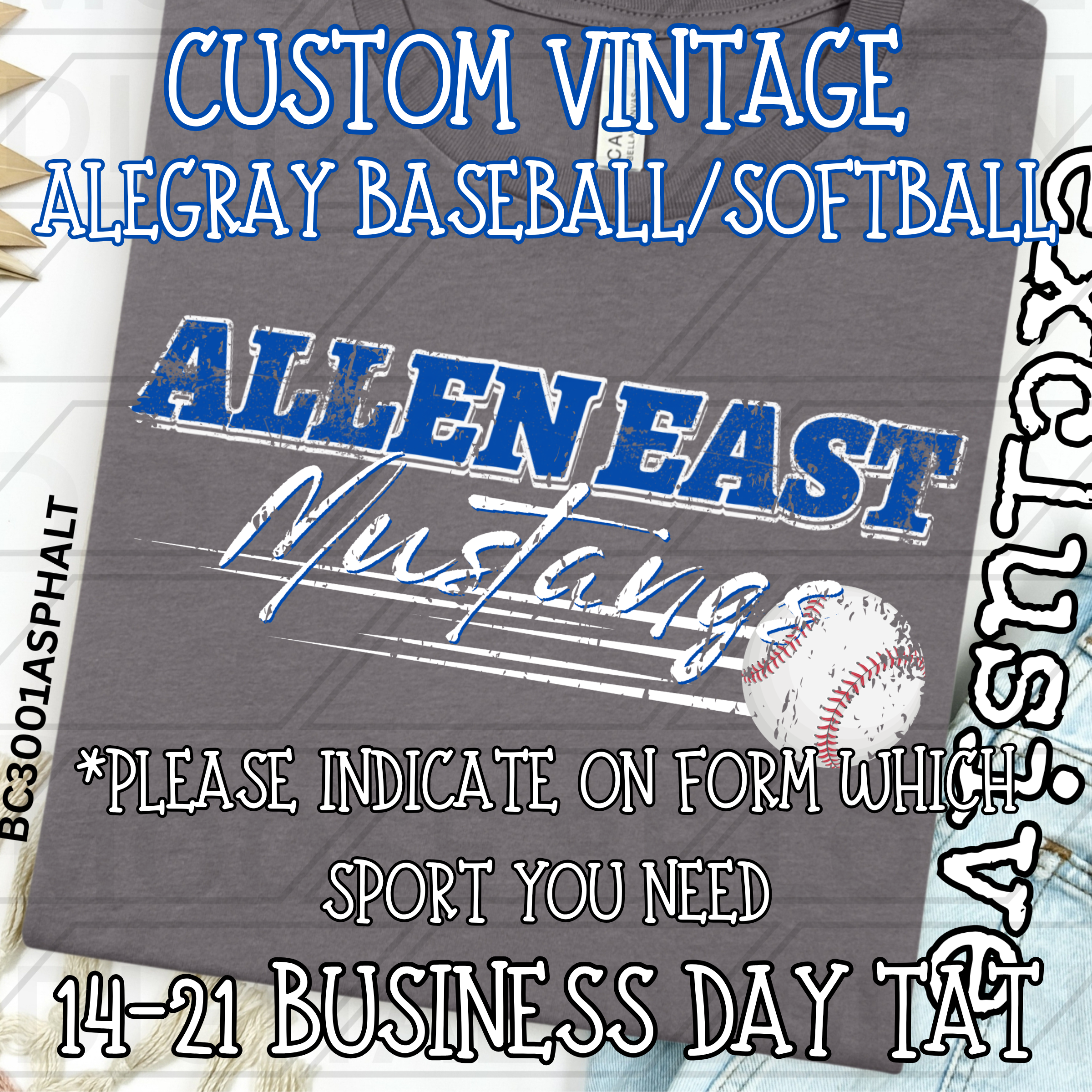 REQUEST FOR CUSTOM LOCAL SCHOOL VINTAGE ALEGRAY BASEBALL/SOFTBALL **14-21 BUSINESS DAY TAT**