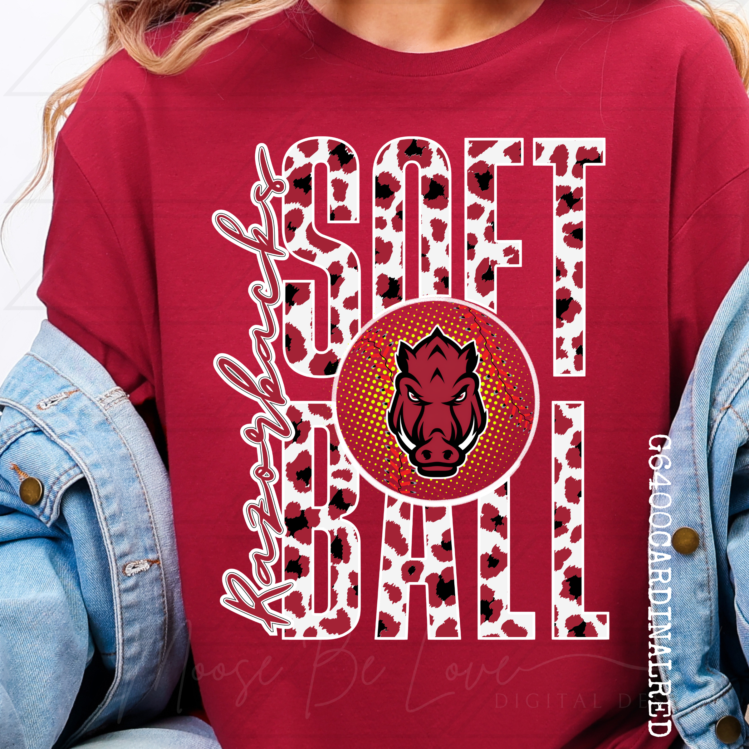 RAZORBACKS STACKED LEOPARD SOFTBALL PNG