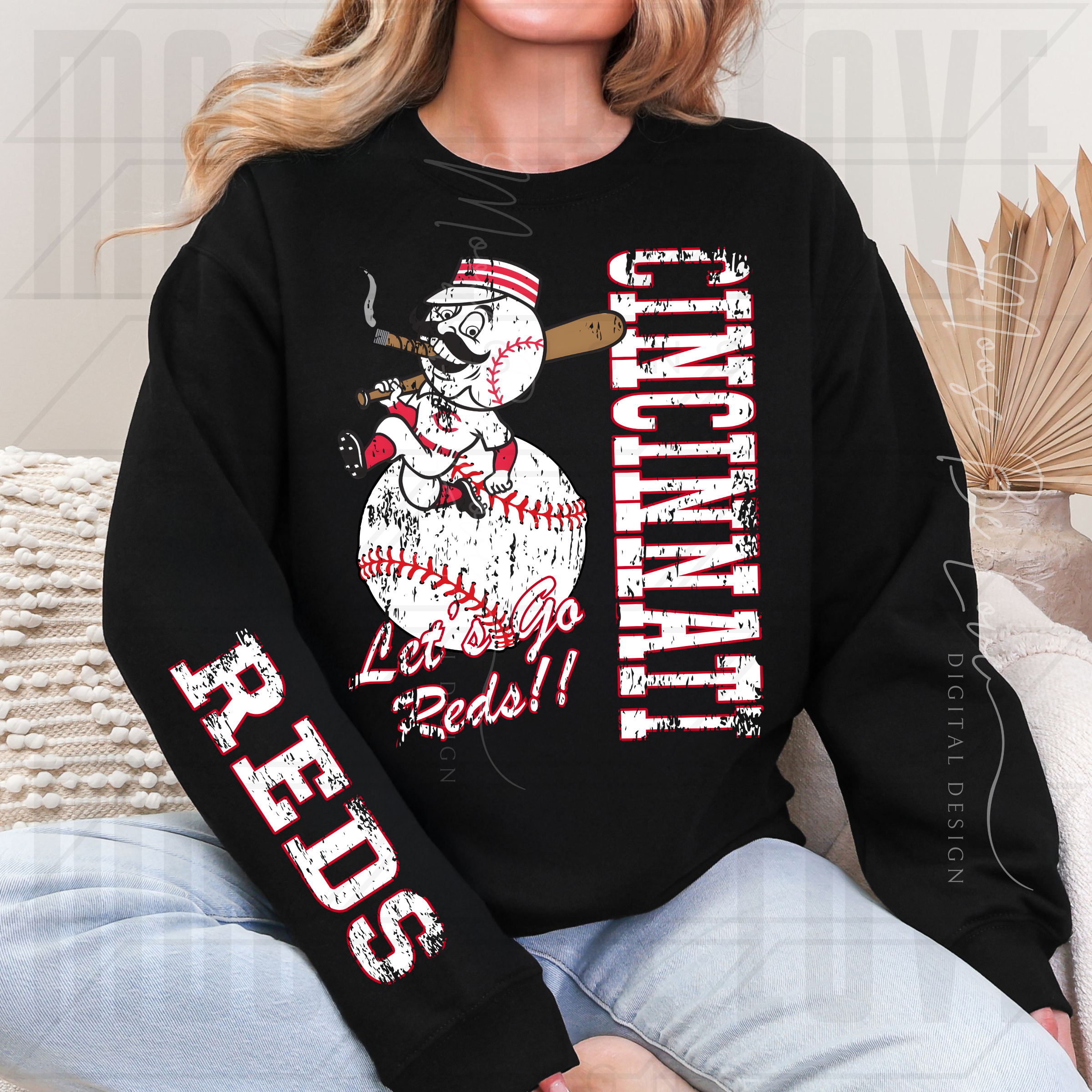 REDS BASEBALL RETRO MASCOT TYPO BUNDLE INCLUDES 2 DESIGN BOTH IN 2 COLOR CHOICES