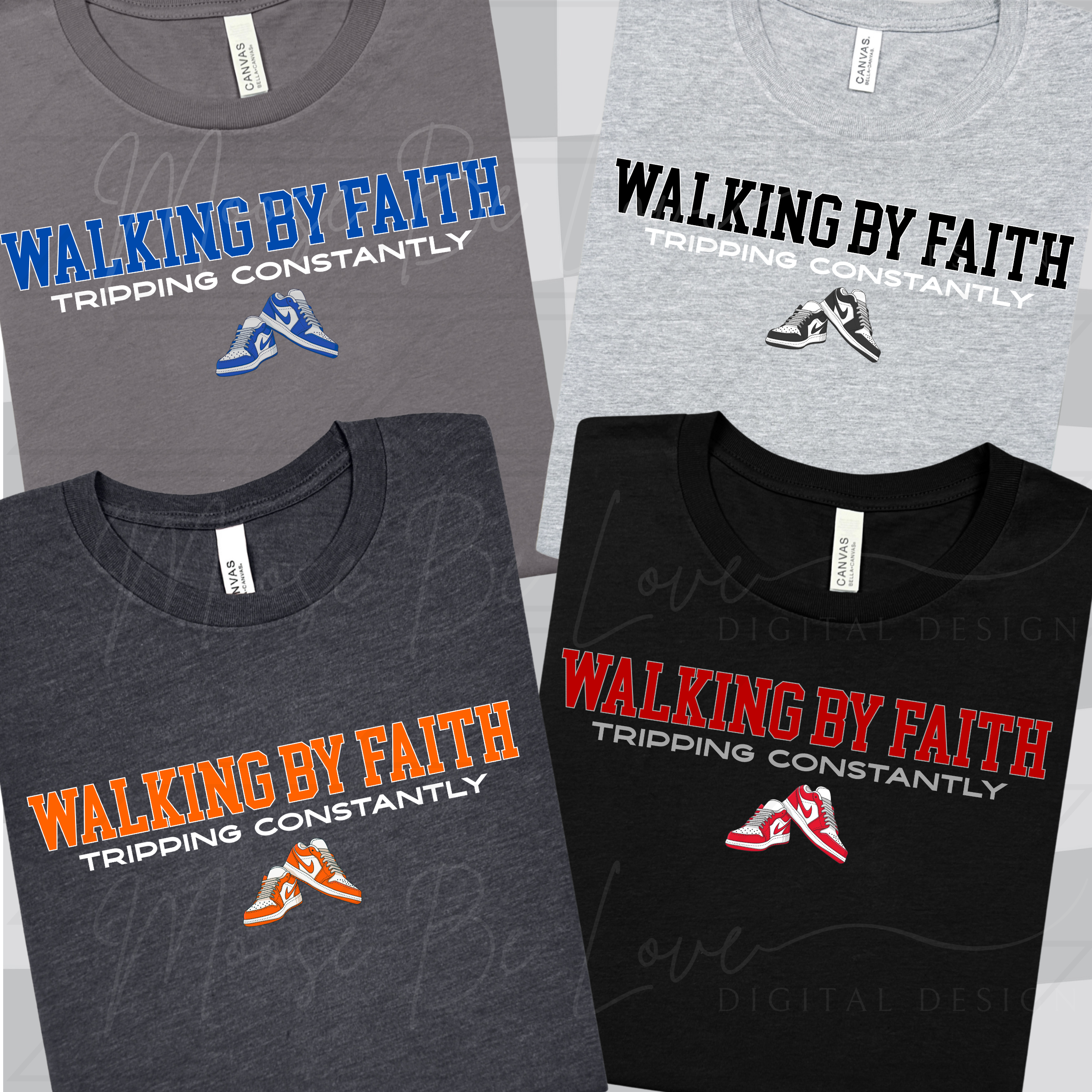 WALKING BY FAITH TRIPPING CONSTANLY SWOOSH DUNKS PRIMARY COLORS BUNDLE