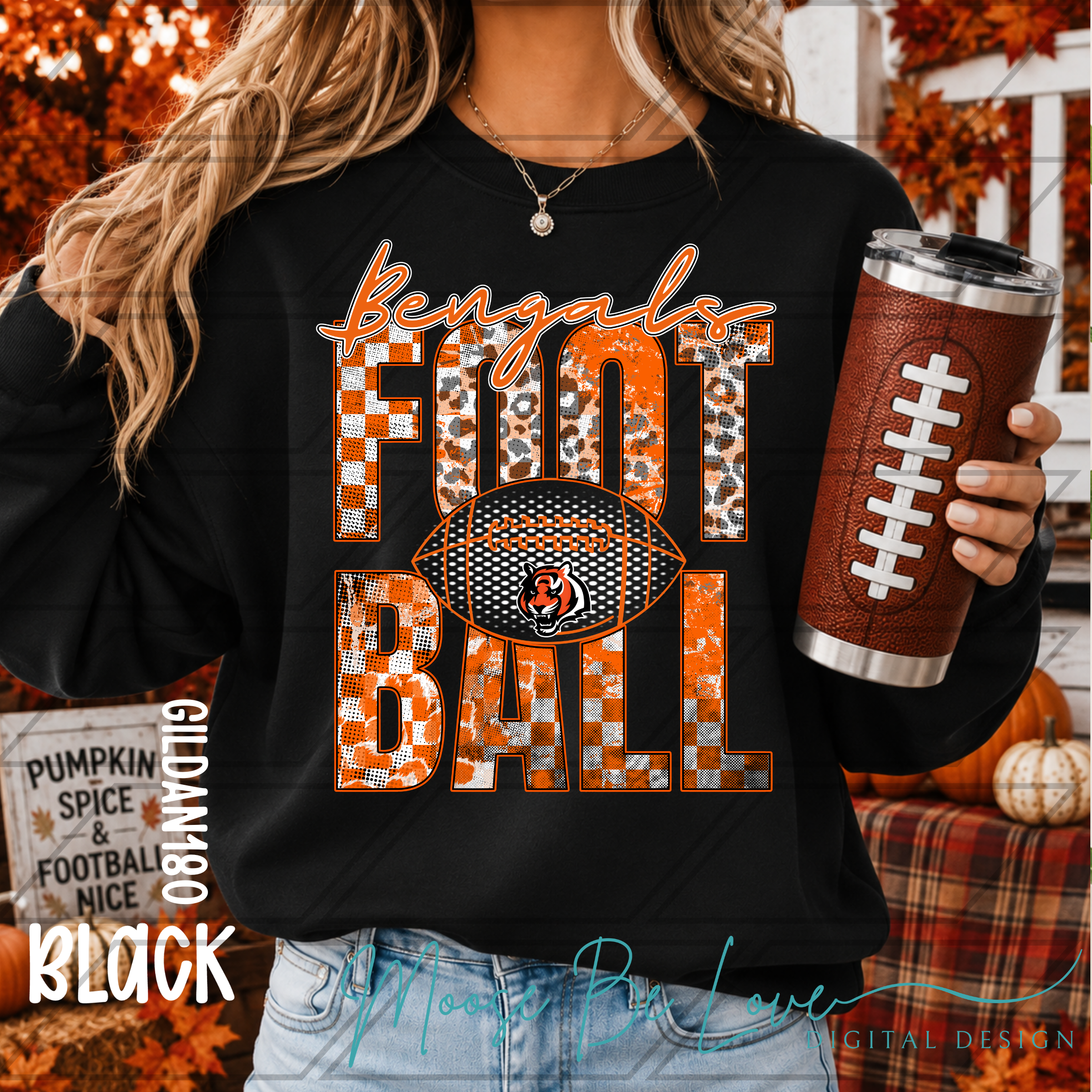 BENGALS CHECKERED LEOPARD STACKED FOOTBALL BUNDLE