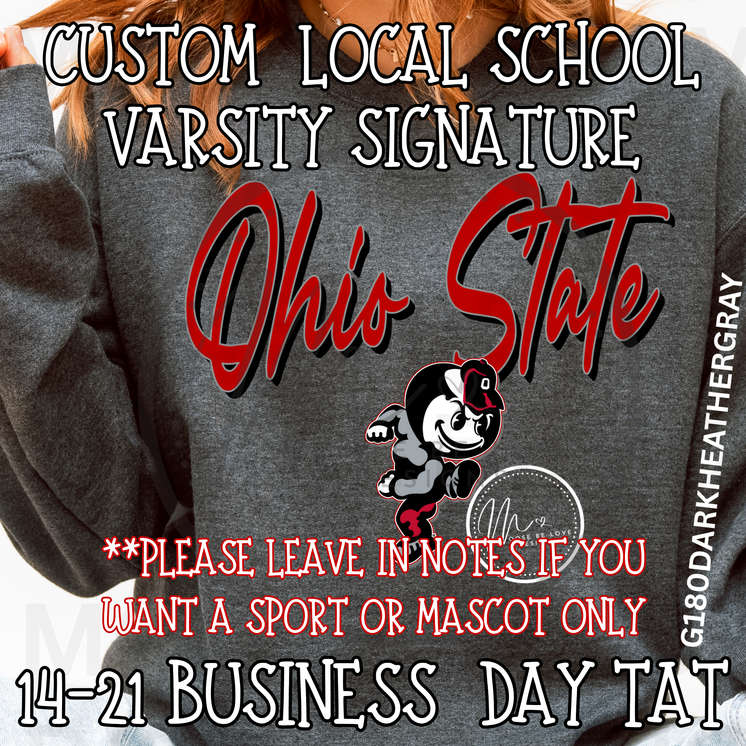 CUSTOM REQUEST FOR VARSITY SIGNATURE FRONT/BACK/SLEEVE LOCAL SCHOOL DESIGN**4-21 BUSINESS DAY TAT**