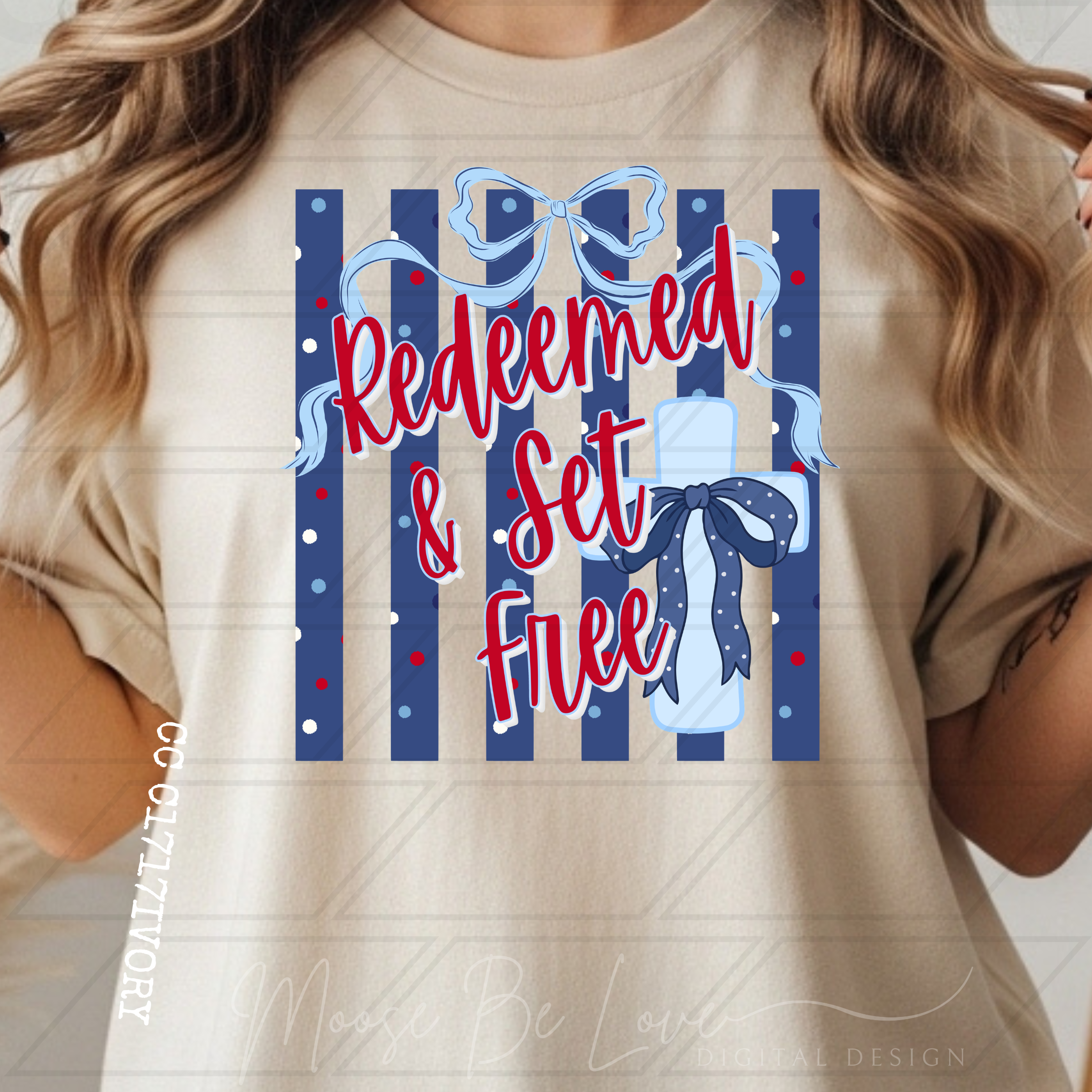 REDEEMED AND SET FREE VERTICAL POLKA DOT STRIPES WITH BOW PNG