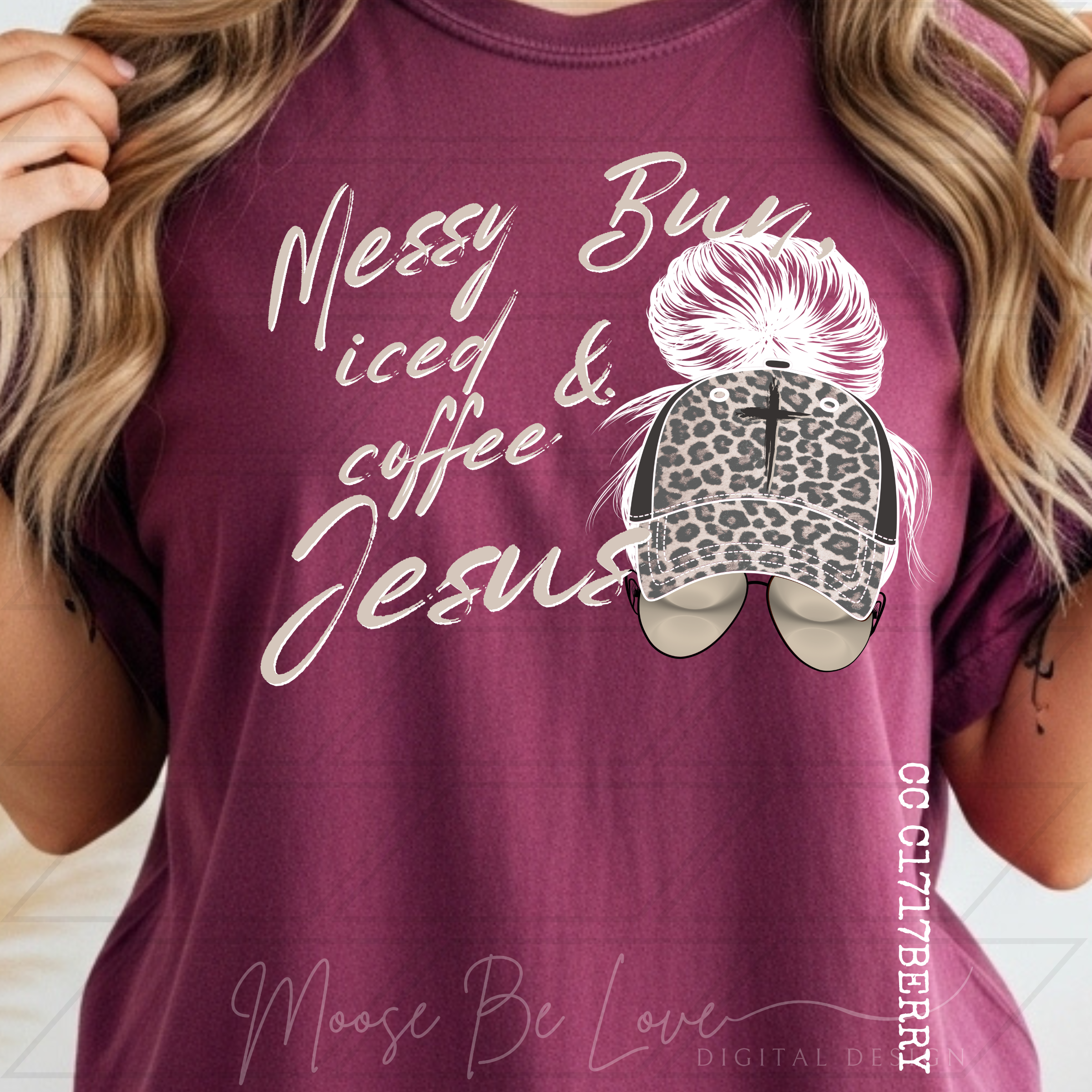 MESSY BUN, ICED COFFEE AND JESUS LEOPARD PNG