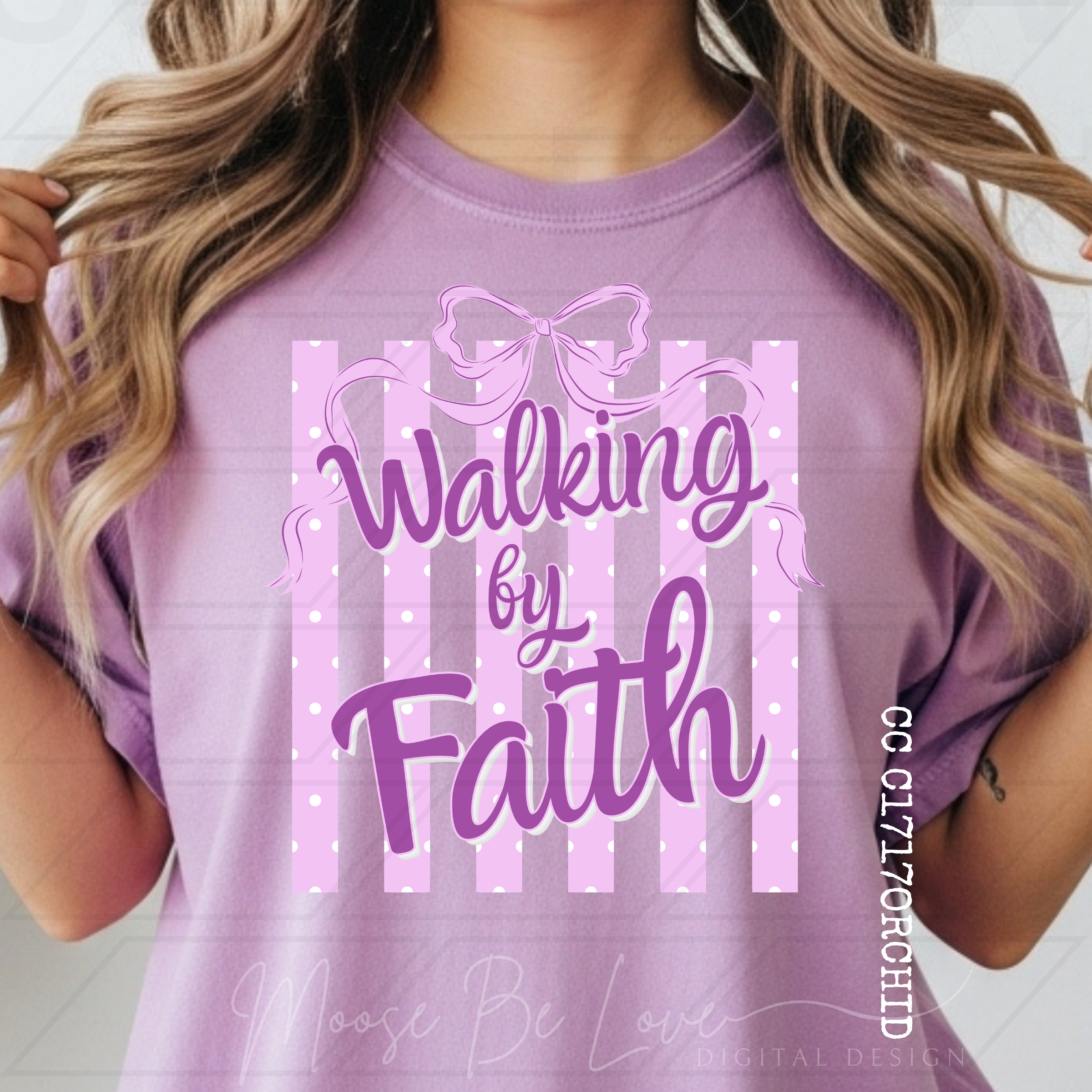 WALKING BY FAITH PURPLE POLKA DOTS AND STRIPES BOW PNG