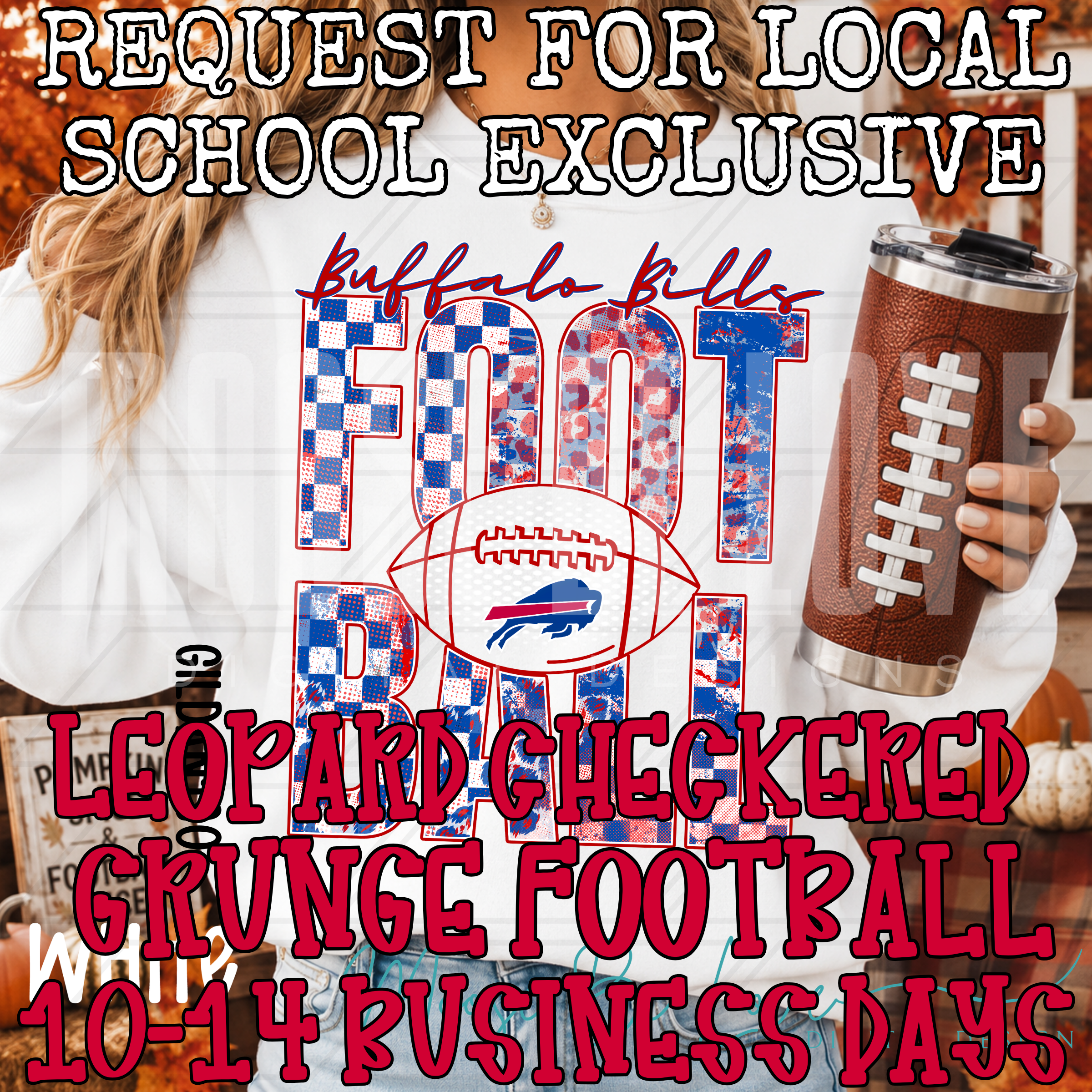 CUSTOM EXCLUSIVE CHECKERED LEOPARD GRUNGE FOOTBALL DESIGN**10-14 BUSINESS DAY TAT**
