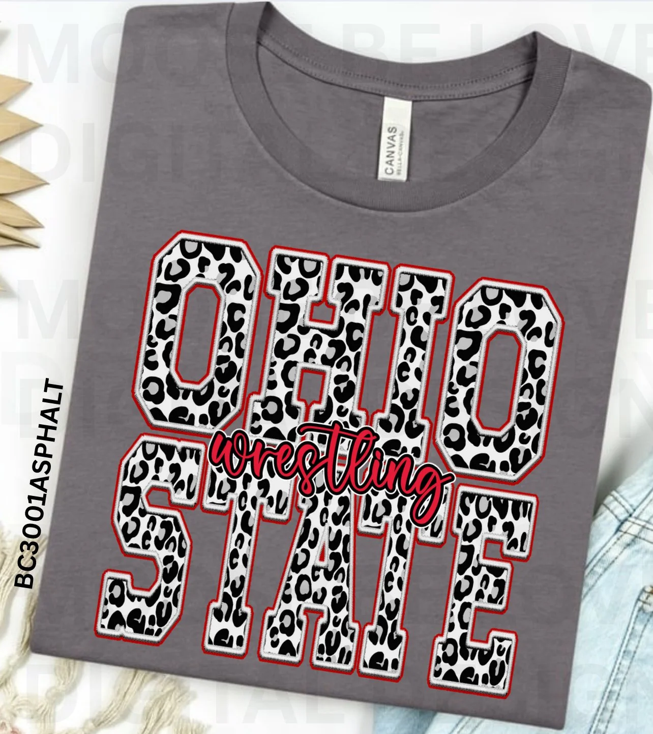 OHIO STATE WRESTLING FAUX EMBROIDERY LEOPARD PNG