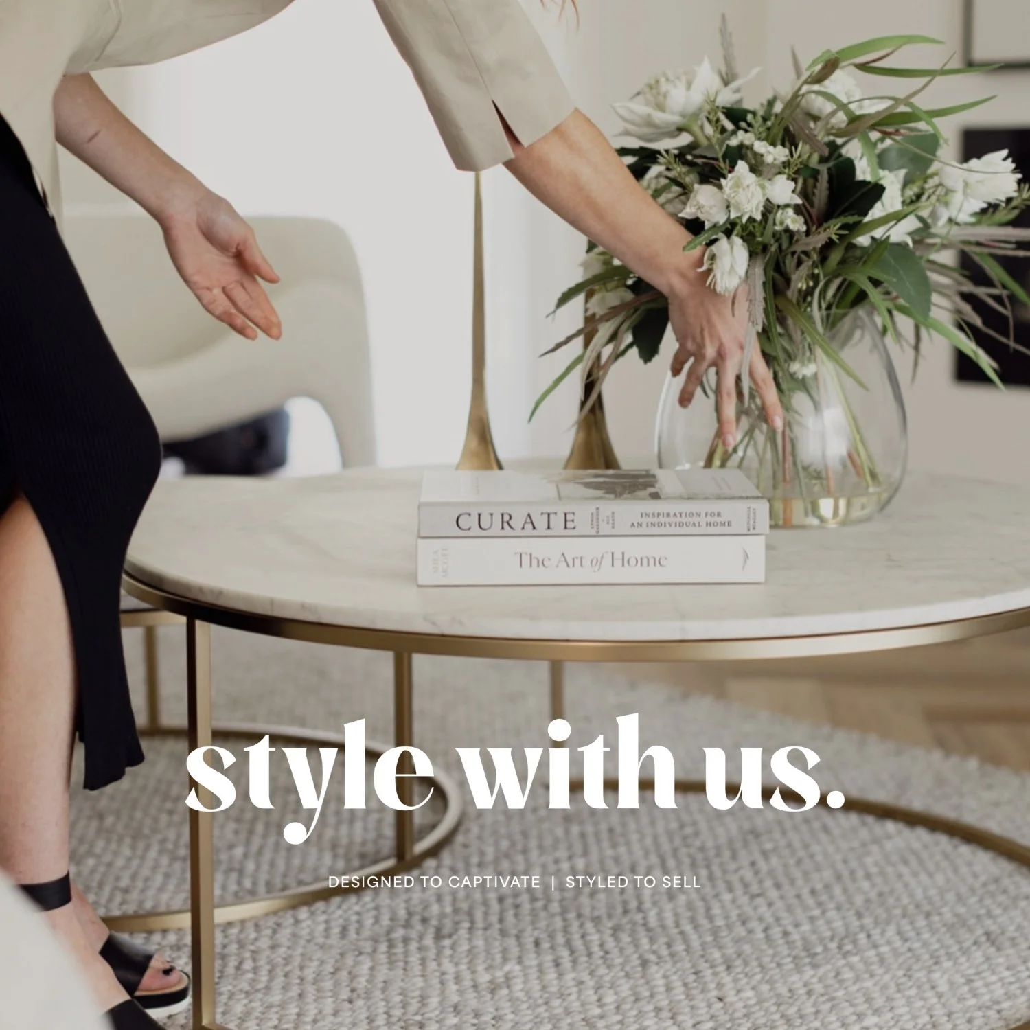 A mock-up of the brand identity and logo designed by Indeko Creative, for Style With Us property stylists, Melbourne, Australia.