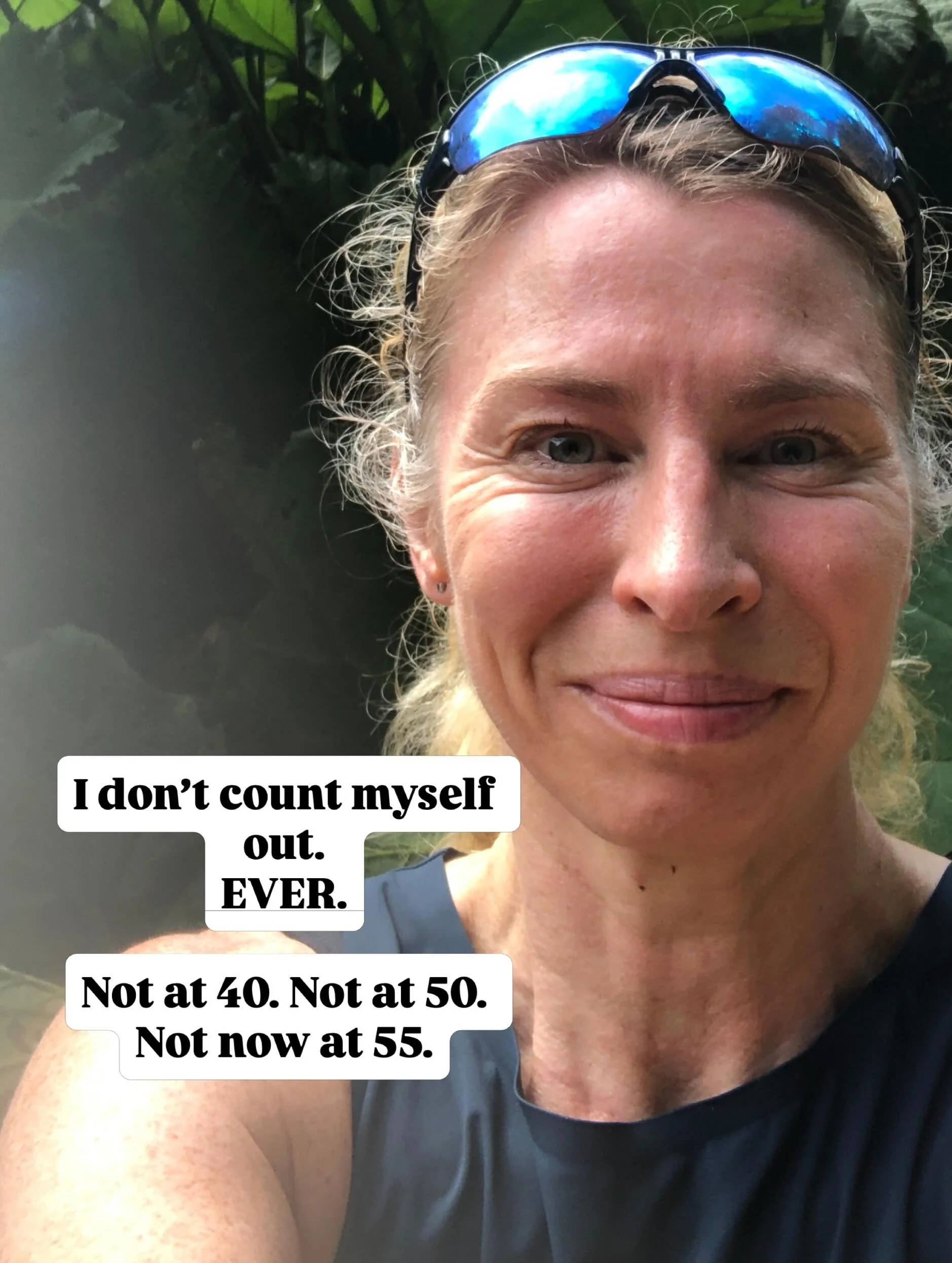 I don&rsquo;t count myself out. EVER.

Not at 40. Not at 50. Not now at 55.

I still want to run big miles. Get back to kickboxing. Try CrossFit again. I&rsquo;m sure there&rsquo;s a triathlon in there somewhere, and a race I&rsquo;ve already got my 