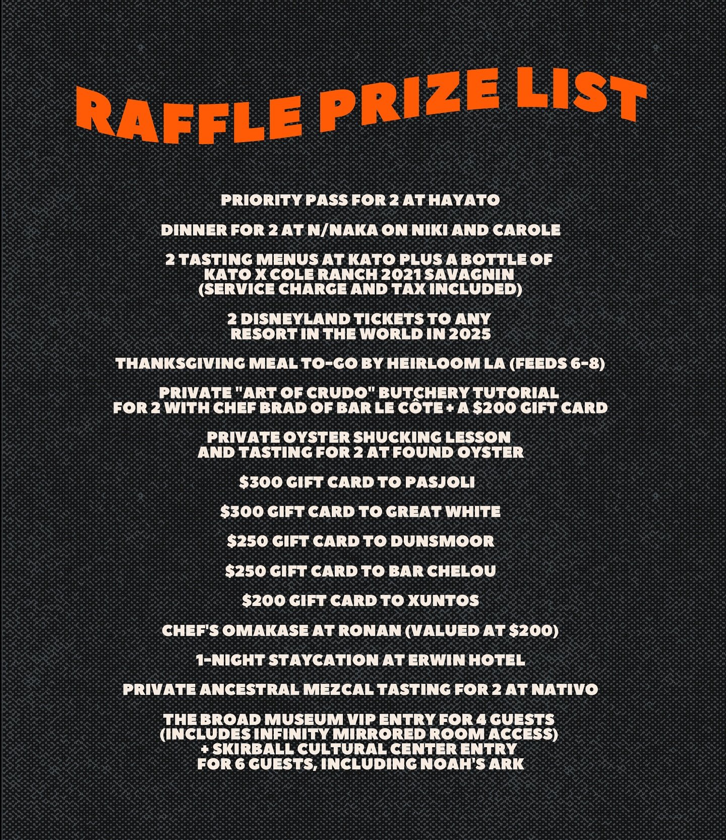 Come for the food, stay for the RAFFLE PRIZES!

One of our best lineups yet! Raffle ticket holders for this Monday&rsquo;s 86 Red Tape event will have the chance to win epic prizes from some of our best buds around town, like:

@hayatorestaurant 
@nn