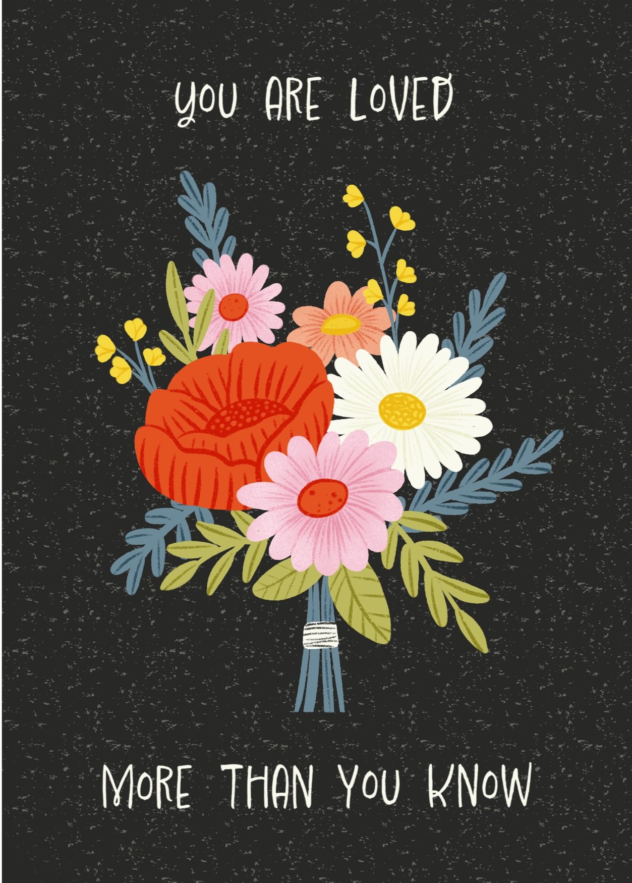 Close-up of the greeting card's front graphic, highlighting intricate design details and vibrant colors.