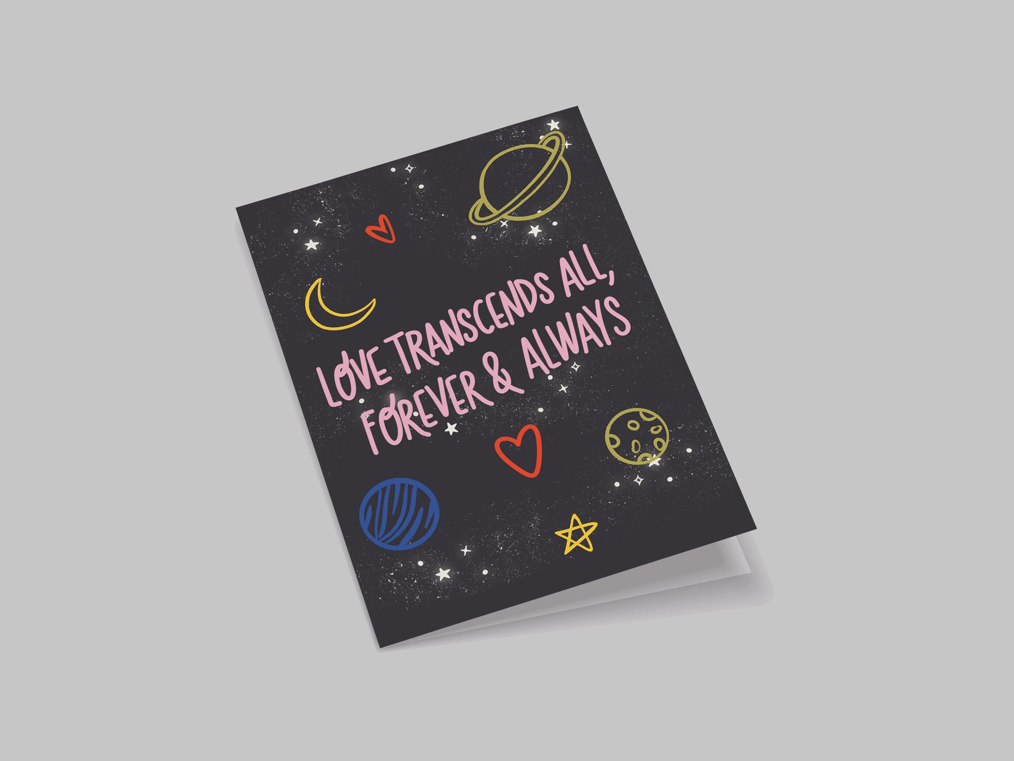 Alternate angle view of the greeting card displayed upright, offering a comprehensive look at the card's design and structure.