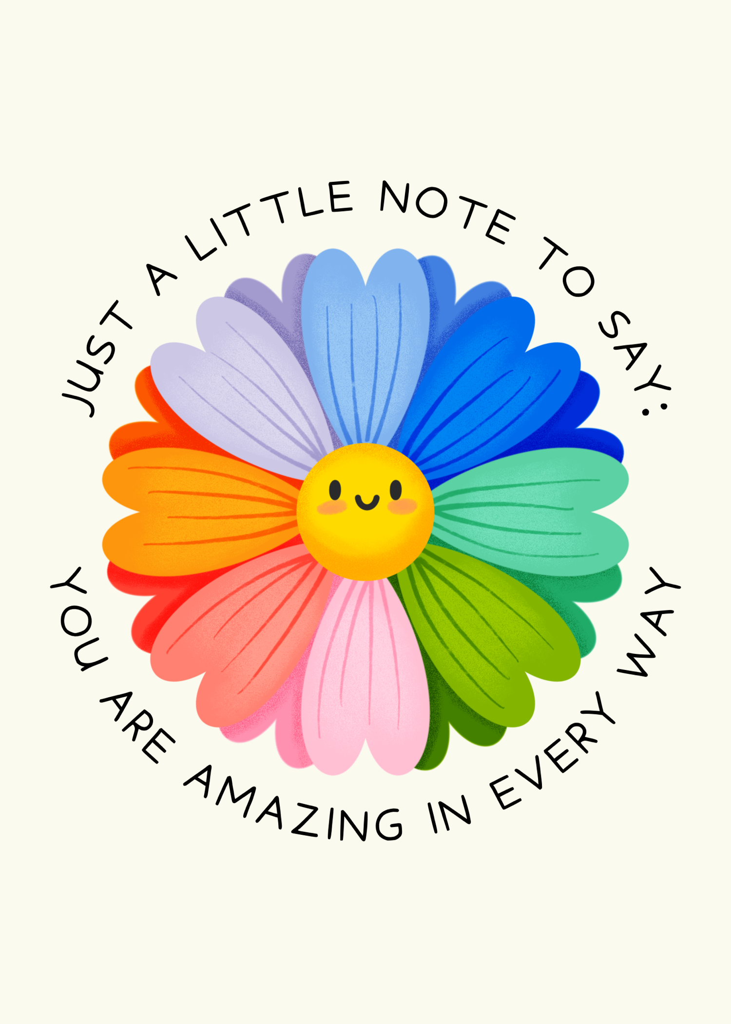 Close-up of the greeting card's front graphic, highlighting intricate design details and vibrant colors.