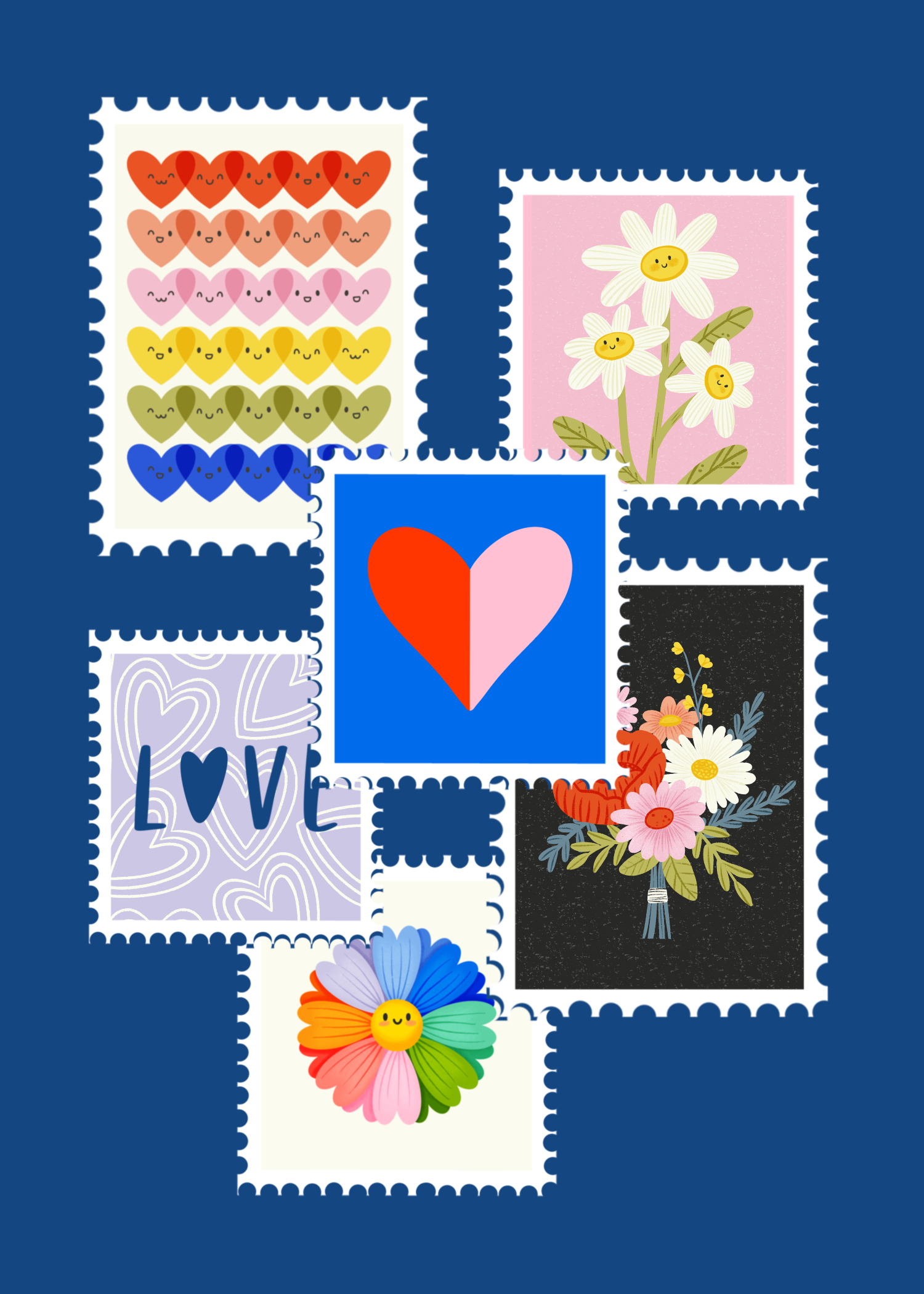 Close-up of the greeting card's front graphic, highlighting intricate design details and vibrant colors.