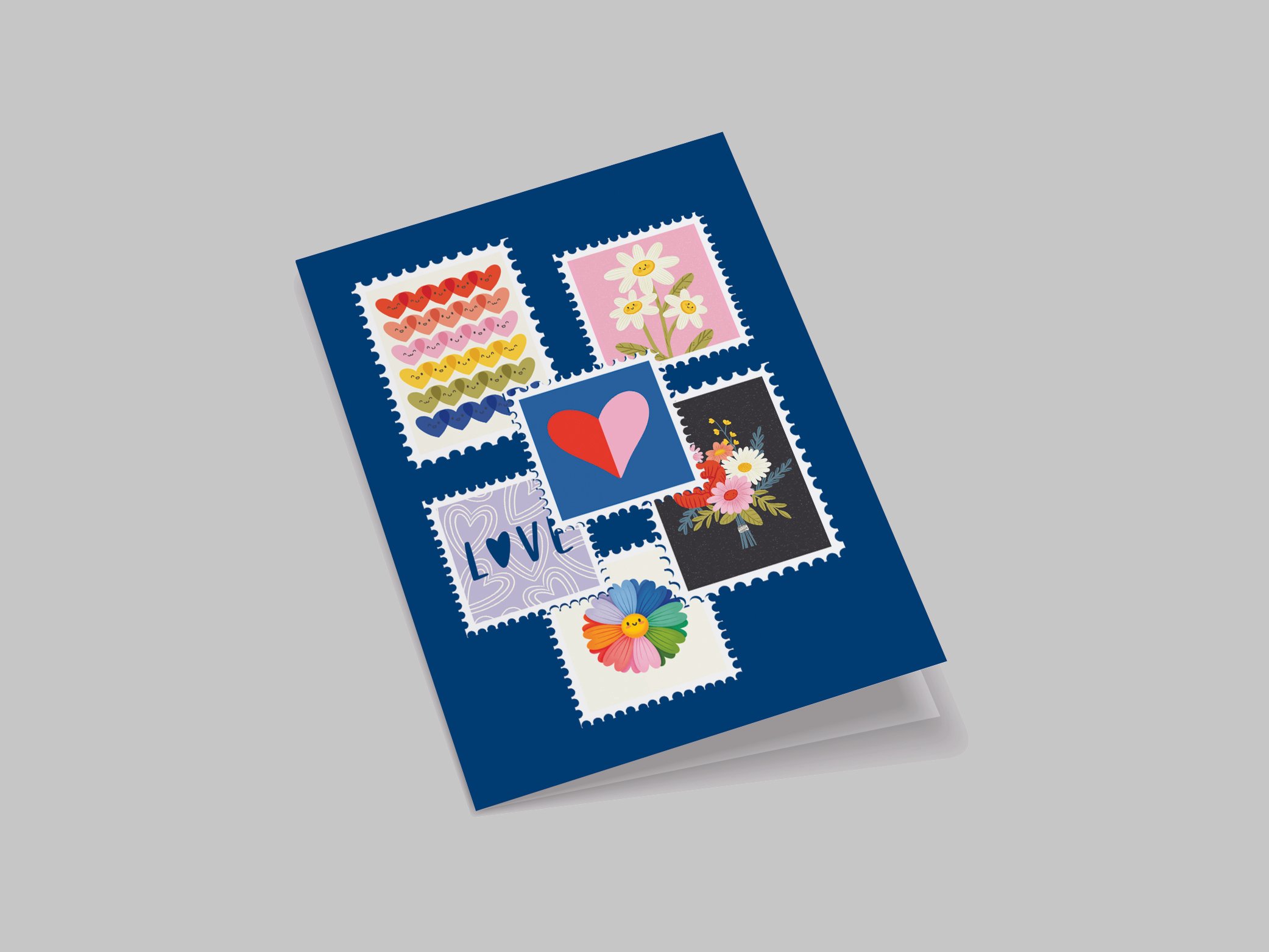 Alternate angle view of the greeting card displayed upright, offering a comprehensive look at the card's design and structure.