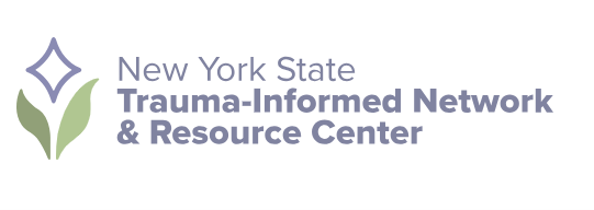 Logo for New York State Trauma-Informed Network & Resource Center with a stylized leaf and diamond icon.