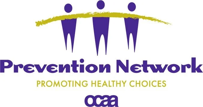 Logo of Prevention Network with three abstract human figures and text promoting healthy choices, OCAA.