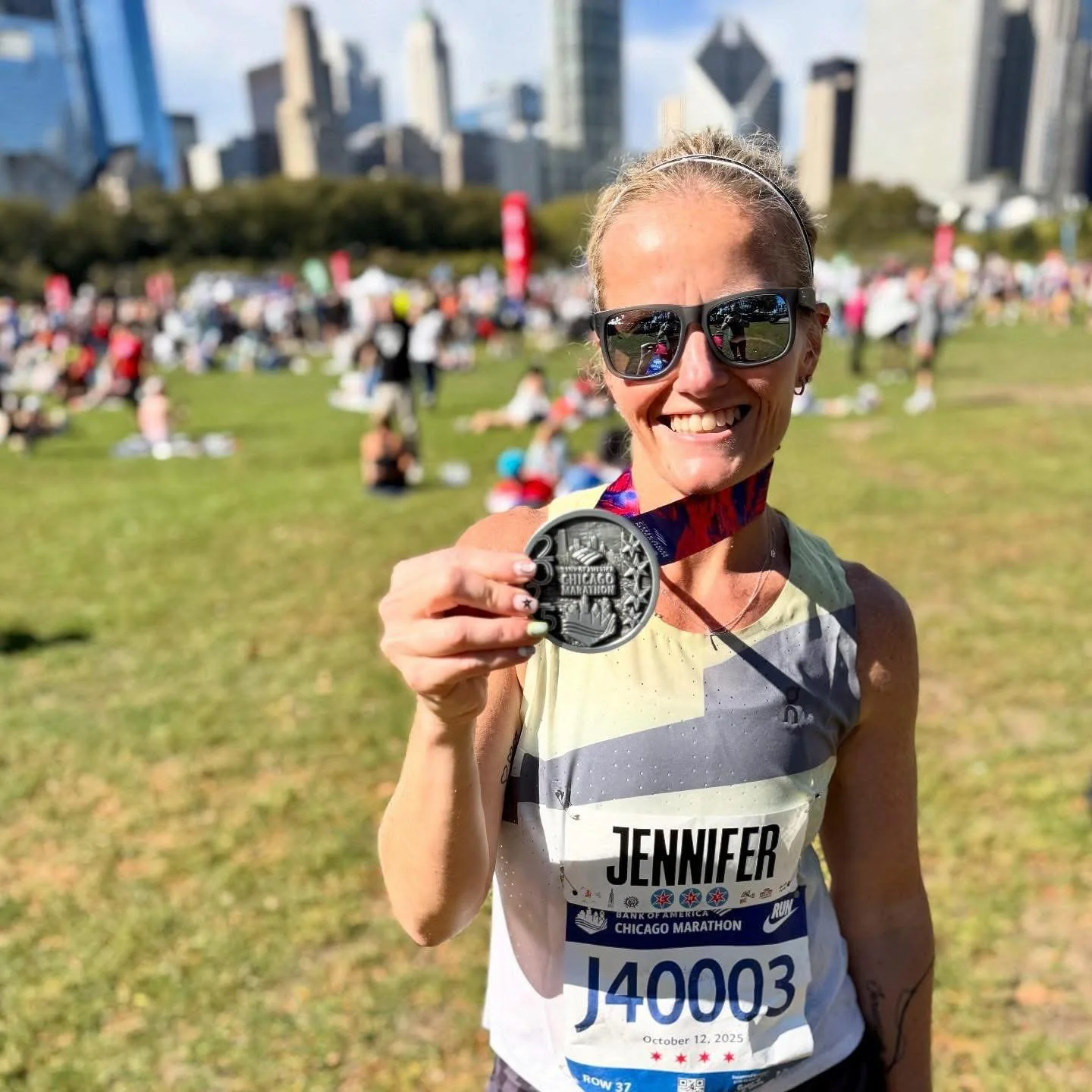 EVERYONE SHOW JEN SOME LOVE HERE! She completed her first ever marathon in Chicago this past weekend. 
Official time: 4:18:34
Pace: 9:52
We have been training together 2x/wk since the beginning of the year with this event in our sites. She stayed i