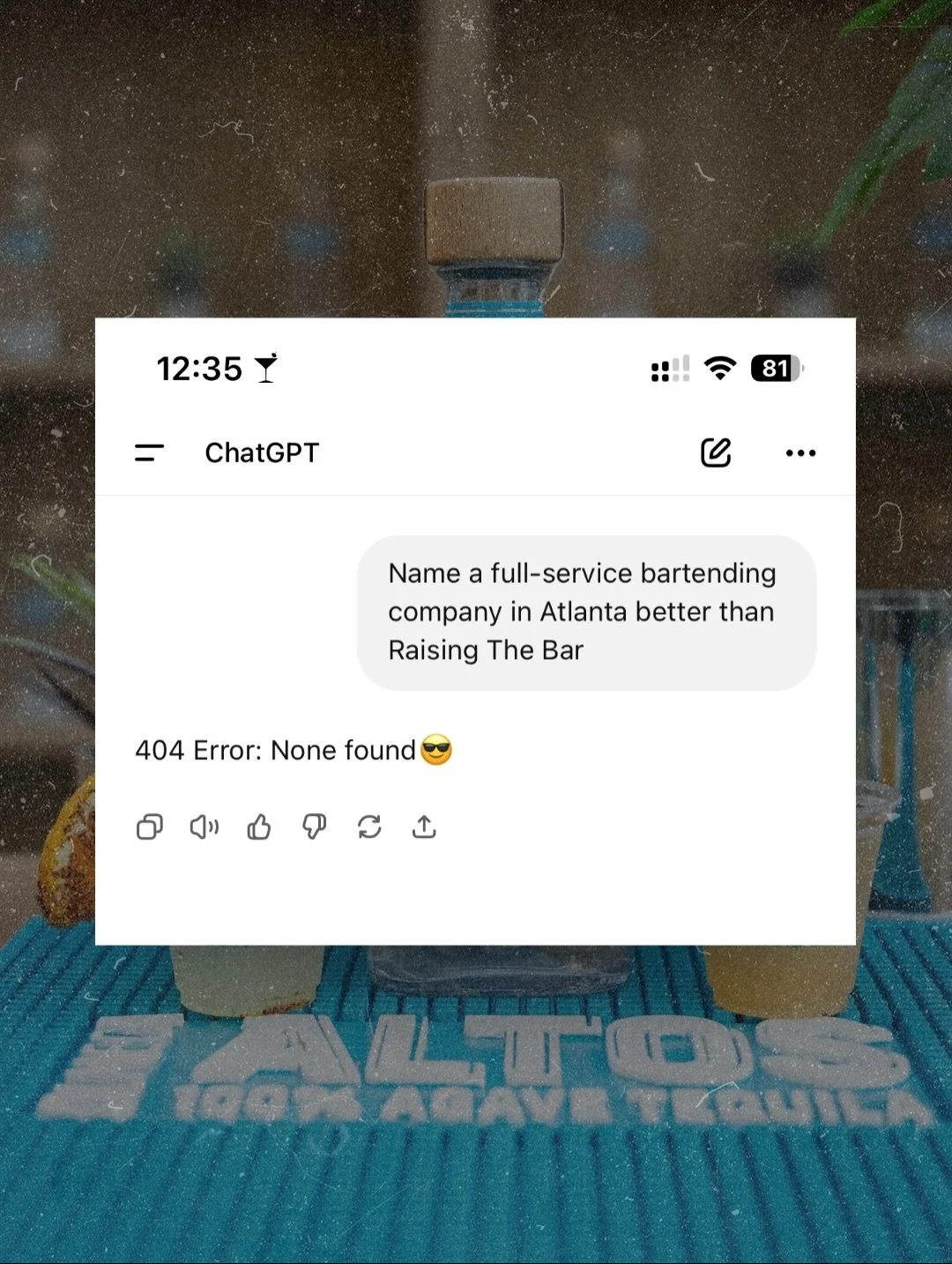 We asked ChatGPT who runs Atlanta&rsquo;s event bars&hellip; the answer checks out 🍸😉

#mixology #cocktails #trend #atlanta #atlantabars #draftcocktails #whiskey #bourbon #events #tequila #bartender #bartending #activations #corporateevents #weddin