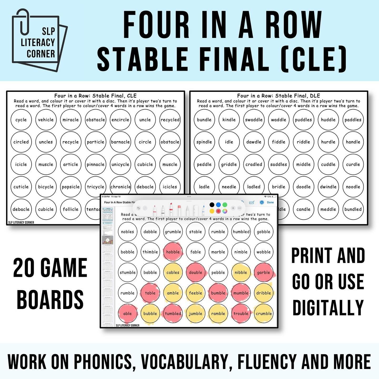 ✨NEW✨ Four in a Row Stable Final CLE

50% off until Tuesday, April 23rd!

🤩 Comment GAMES if you want the link to these no-prep game boards!

⭐️ Four in a row&nbsp;is a fun game to play while targeting multiple literacy skills including:&nbsp;phonic