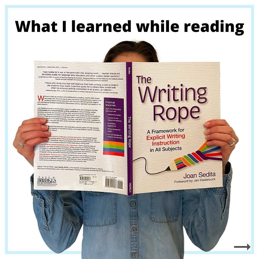 This post summarizes what I learned while reading The Writing Rope: A Framework for Explicit Writing Instruction in All Subjects by Joan Sedita. 

Rating: ⭐️⭐️⭐️⭐️⭐️
Reasoning: This book is clearly written for classroom teachers, but as a Speech-Lang