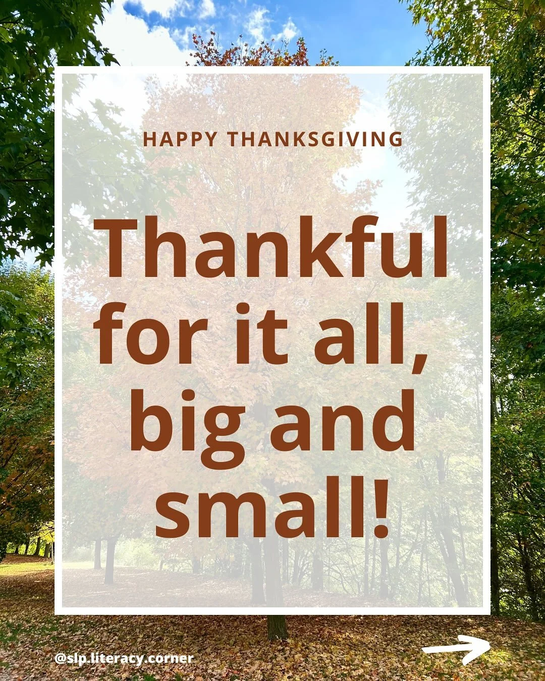 Happy Thanksgiving 💛

✨ Being an SLP comes with its challenges, but also so many reasons to be thankful!

✨ I&rsquo;m incredibly thankful for my personal &amp; professional growth, my clients&rsquo; progress, the connection, the joy, and the chance 