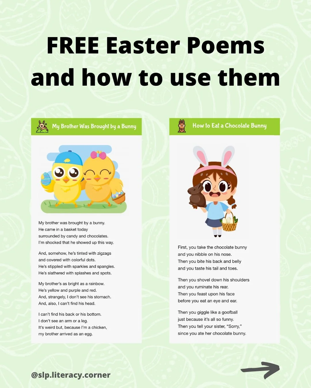 Easter and Spring poems anyone? 🐰🌸

April is National Poetry Month and this weekend is Easter, so this seemed like a good time to share some fun, FREE poems! 

📝 &ldquo;My Brother Was Brought by a Bunny&rdquo; and &ldquo;How to Eat a Chocolate Bun