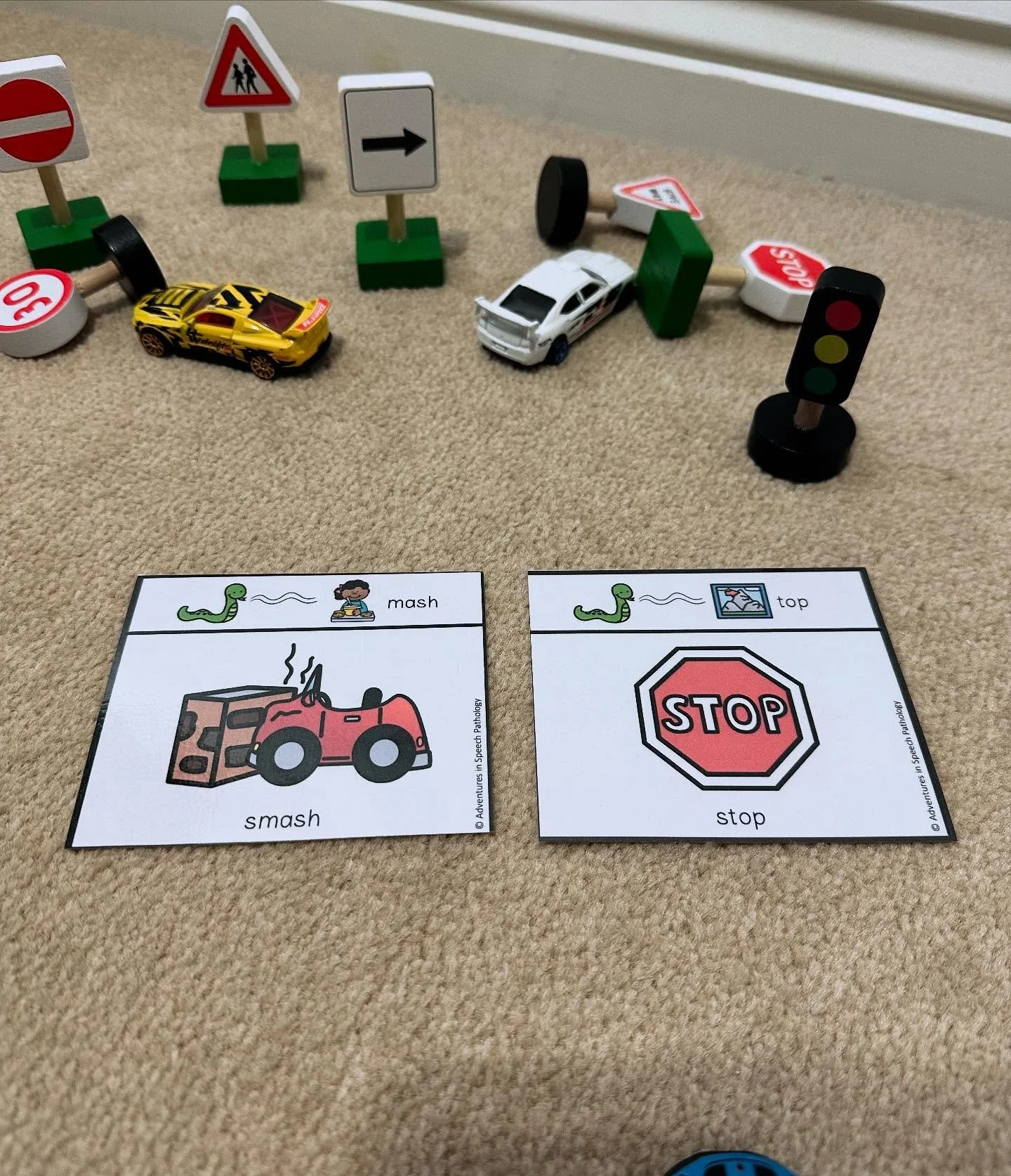 When working on speech sounds, it&rsquo;s important to pick target words that are meaningful for the child. 

Last week I was working with a little one who loved cars, which was a perfect opportunity to target &lsquo;stop&rsquo; and &lsquo;smash&rsqu