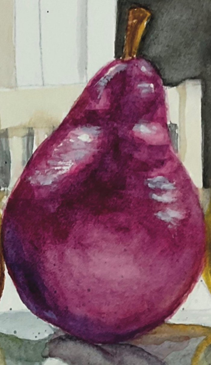 "Pear-fectly Aligned" – A Watercolor Reflection of Harmony and Joy
