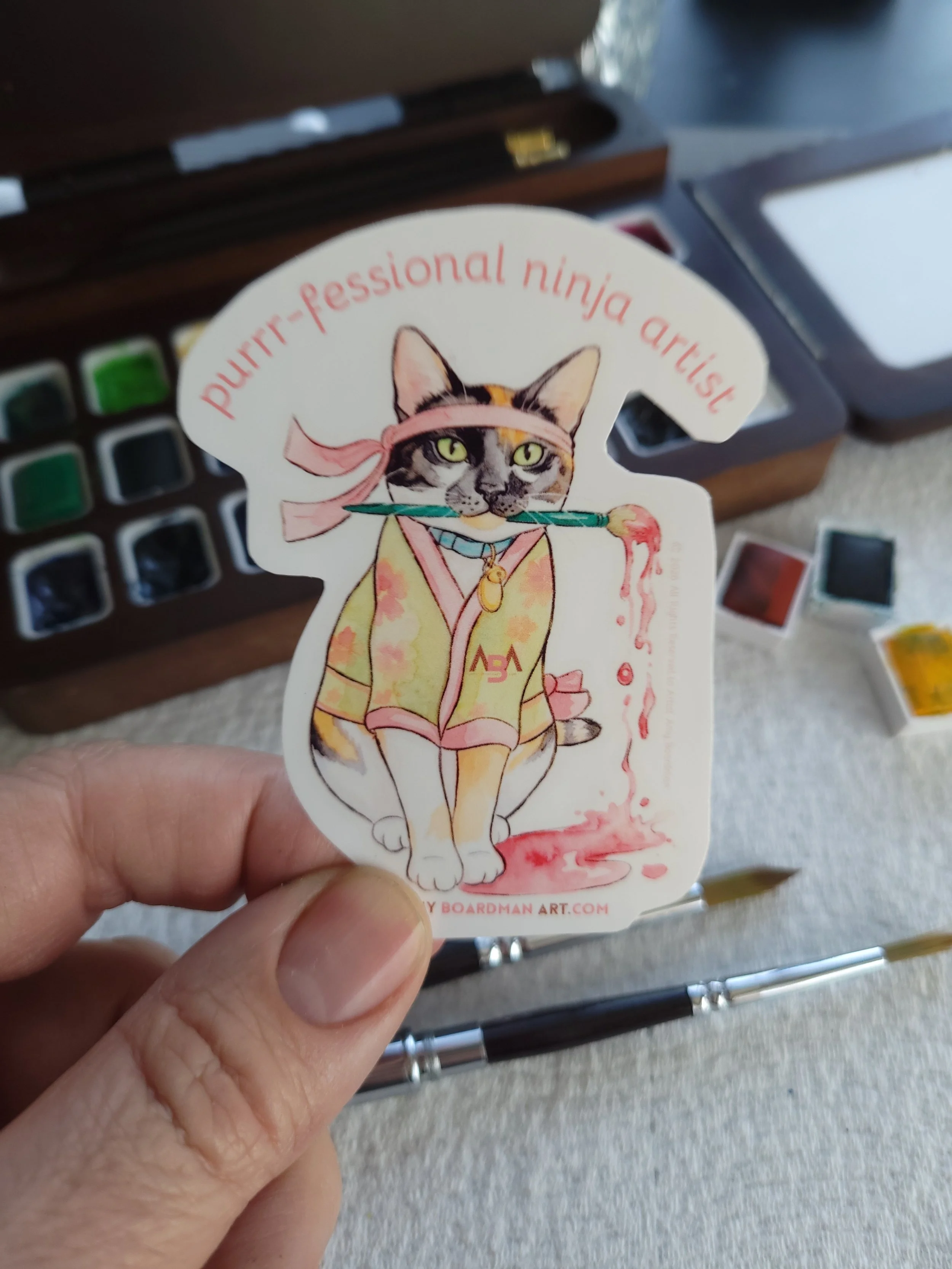 KI-Lani: The Purrr-fessional Ninja Artist | Watercolor Vinyl Sticker